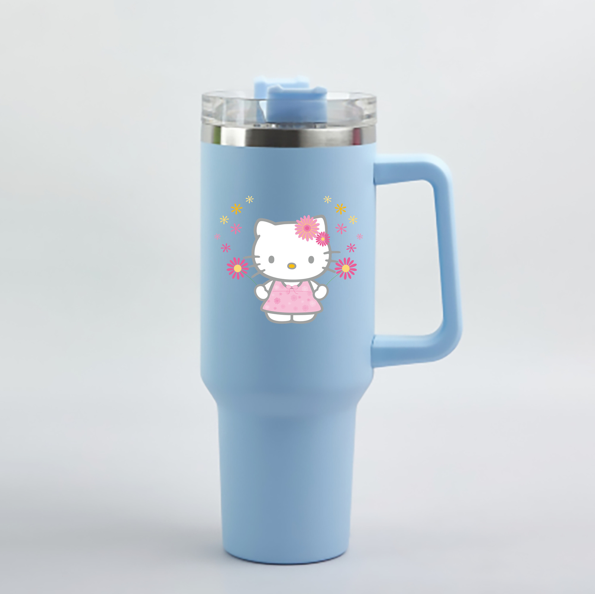 （画像用） Hello Kitty ハローキティ 1200mL車用タンブラー - クリスタルステッカー（プラスチックストロー付き）