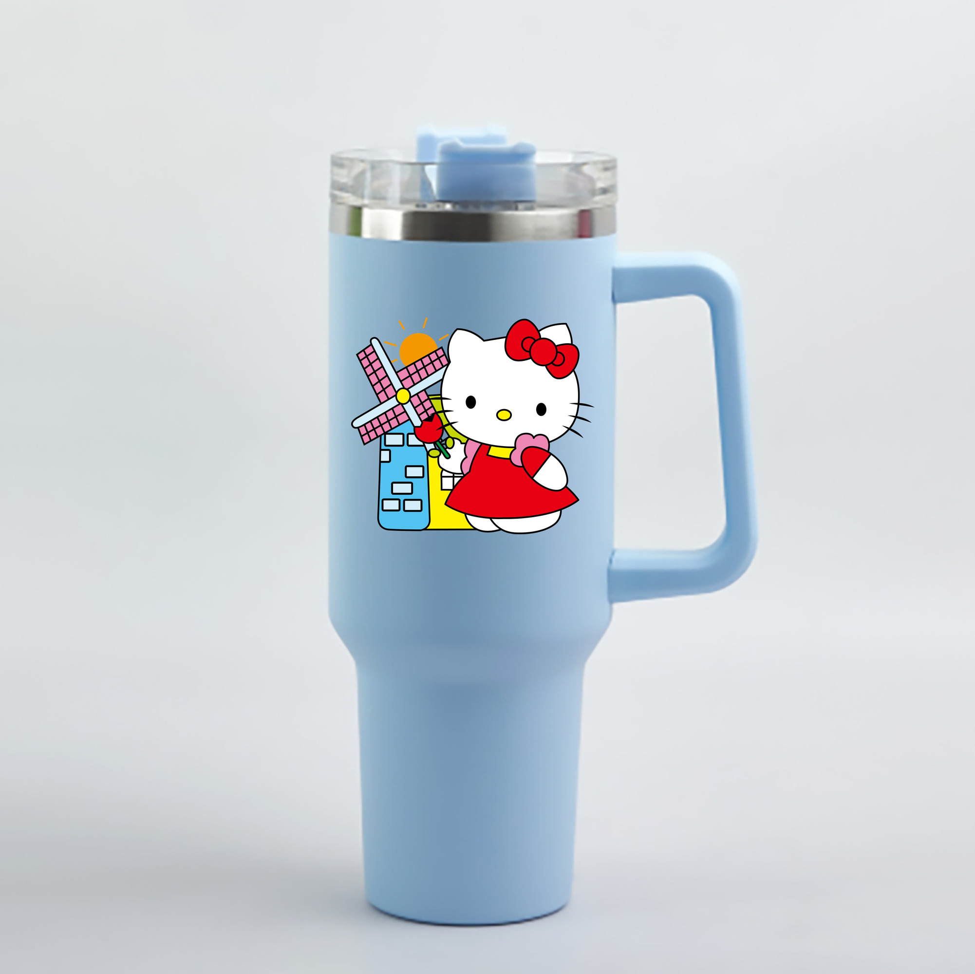（画像用） Hello Kitty ハローキティ 1200mL車用タンブラー - クリスタルステッカー（プラスチックストロー付き）