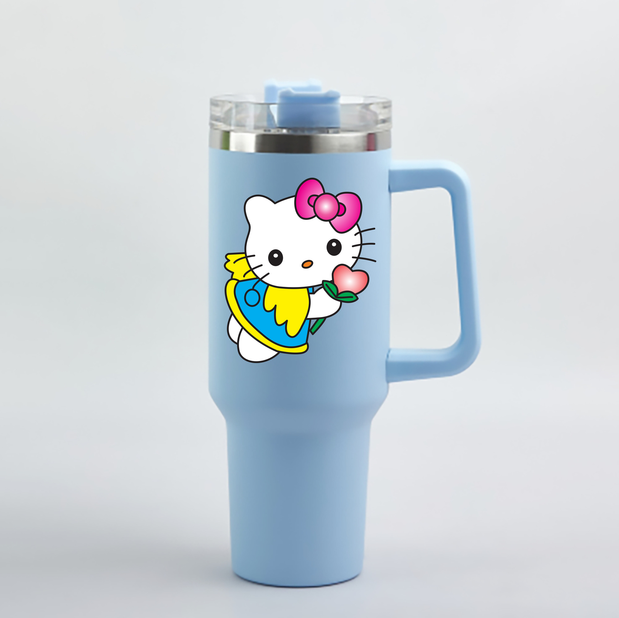 （画像用） Hello Kitty ハローキティ 1200mL車用タンブラー - クリスタルステッカー（プラスチックストロー付き）