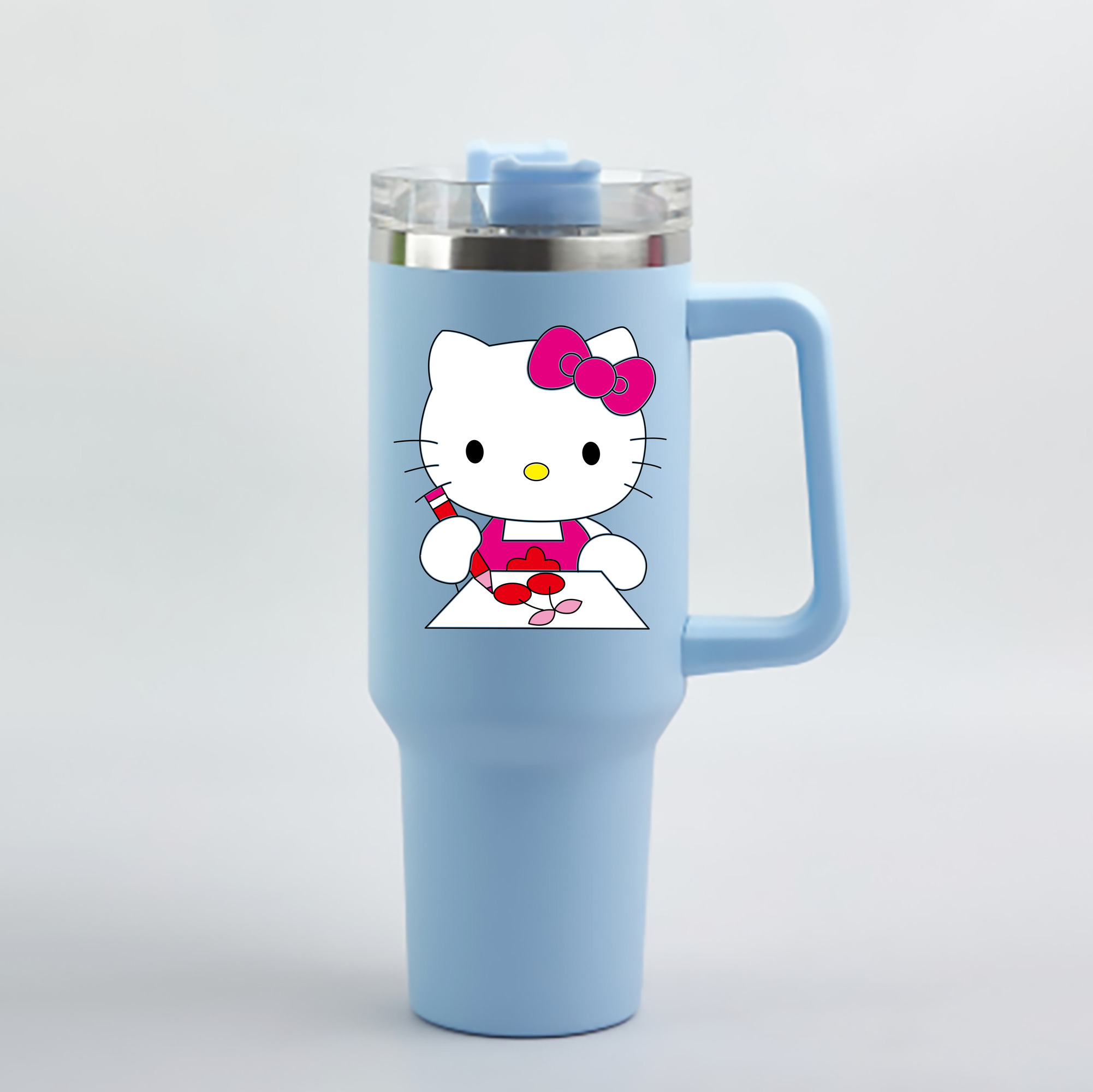 （画像用） Hello Kitty ハローキティ 1200mL車用タンブラー - クリスタルステッカー（プラスチックストロー付き）