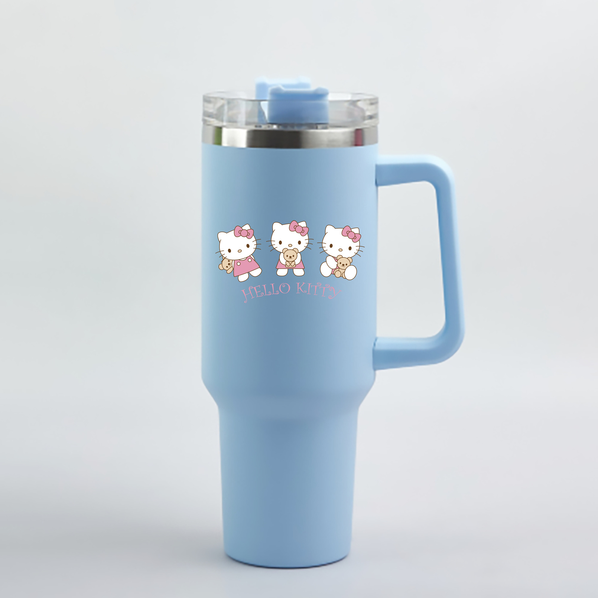 （画像用） Hello Kitty ハローキティ 1200mL車用タンブラー - クリスタルステッカー（プラスチックストロー付き）
