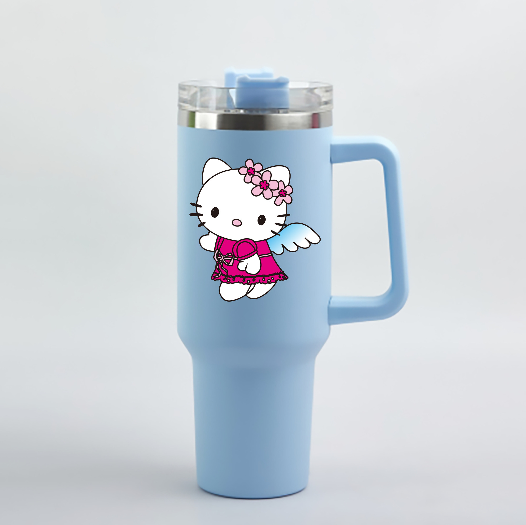 （画像用） Hello Kitty ハローキティ 1200mL車用タンブラー - クリスタルステッカー（プラスチックストロー付き）