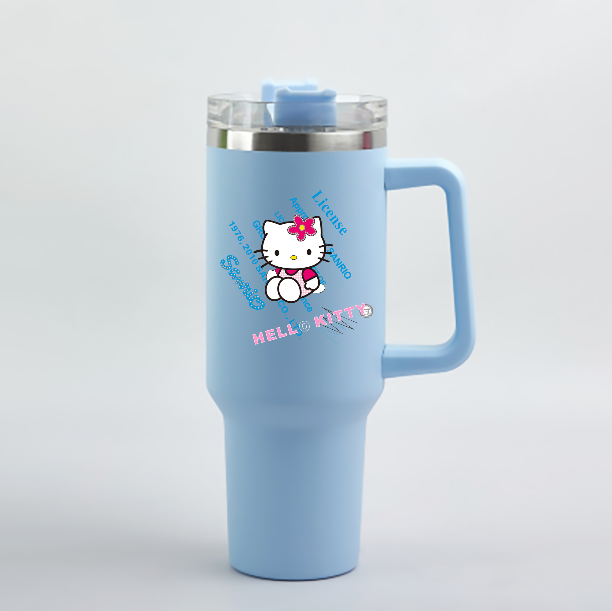 （画像用） Hello Kitty ハローキティ 1200mL車用タンブラー - クリスタルステッカー（プラスチックストロー付き）