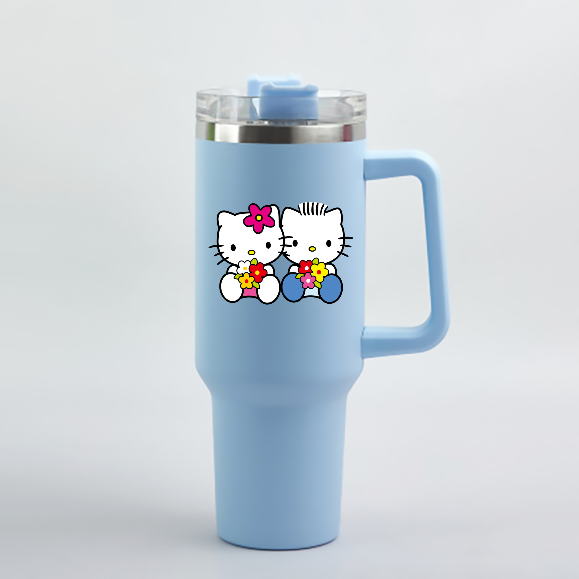 （画像用） Hello Kitty ハローキティ 1200mL車用タンブラー - クリスタルステッカー（プラスチックストロー付き）