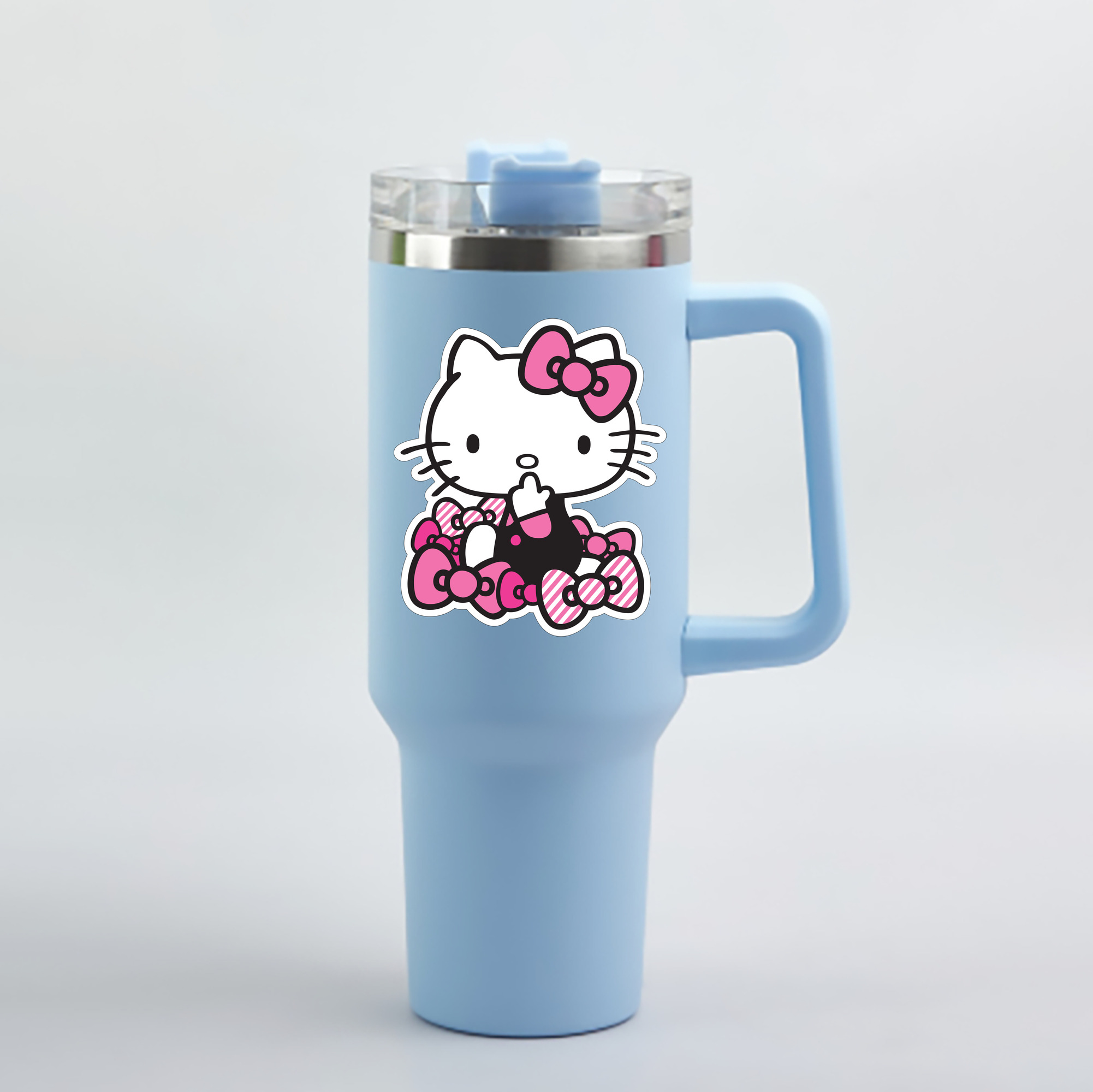 （画像用） Hello Kitty ハローキティ 1200mL車用タンブラー - クリスタルステッカー（プラスチックストロー付き）