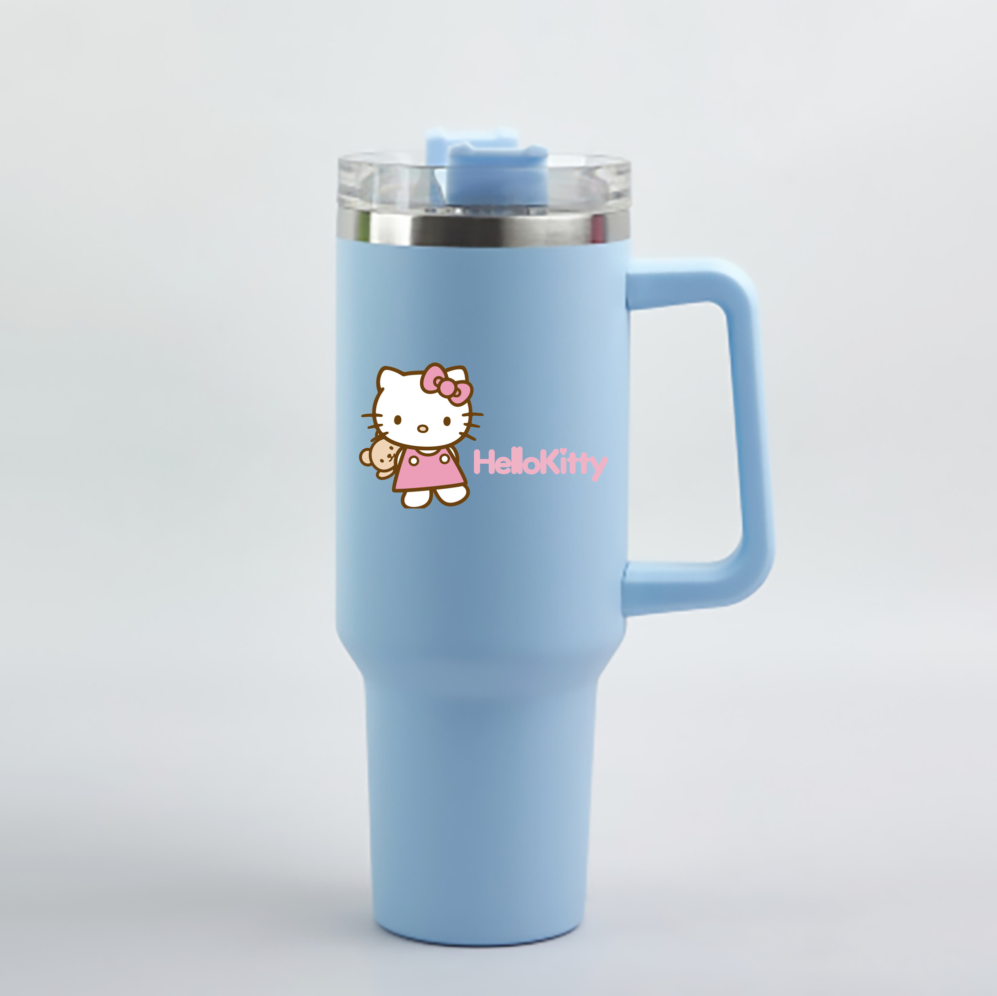（画像用） Hello Kitty ハローキティ 1200mL車用タンブラー - クリスタルステッカー（プラスチックストロー付き）