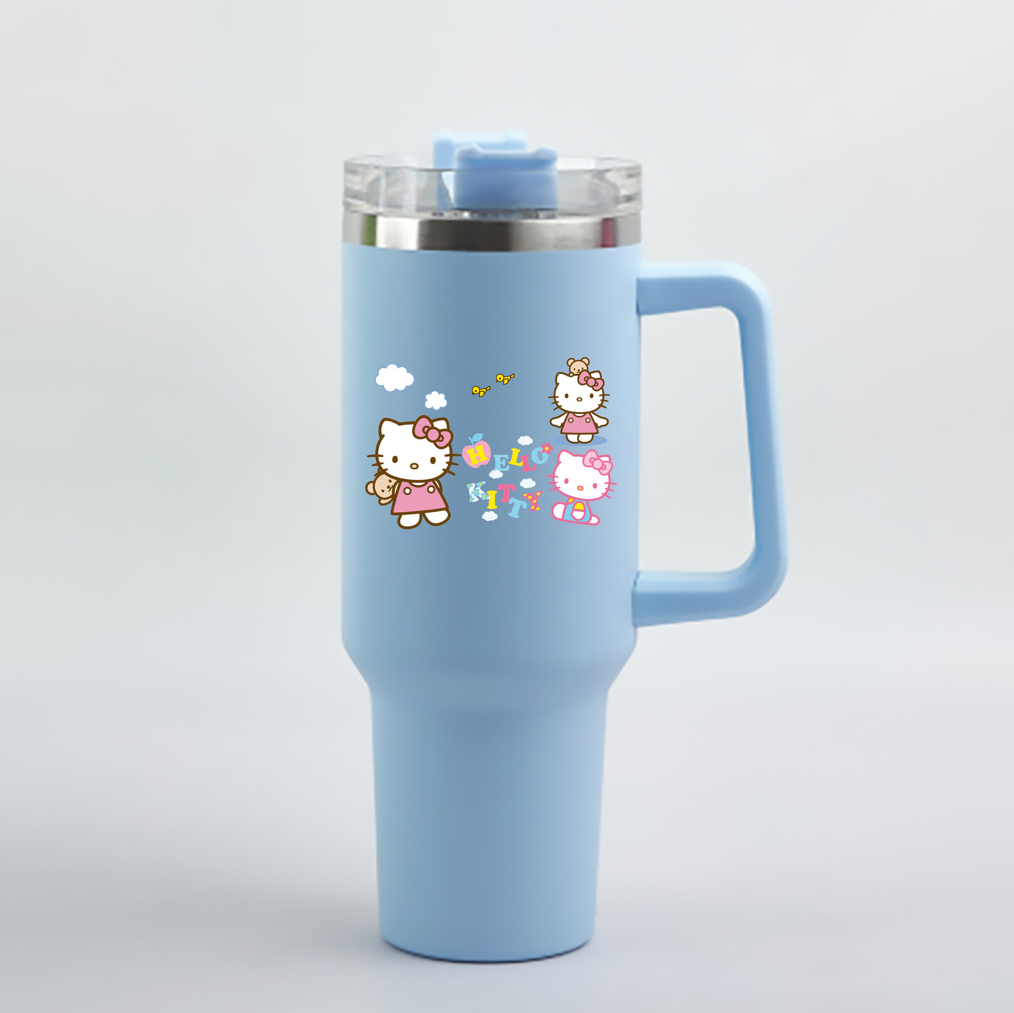 （画像用） Hello Kitty ハローキティ 1200mL車用タンブラー - クリスタルステッカー（プラスチックストロー付き）