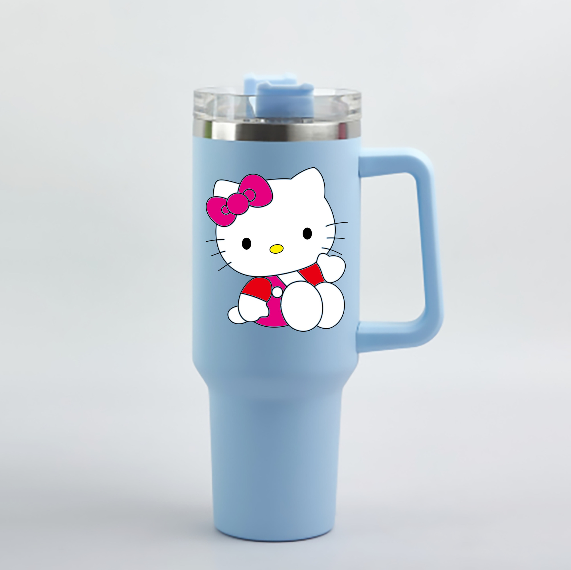 （画像用） Hello Kitty ハローキティ 1200mL車用タンブラー - クリスタルステッカー（プラスチックストロー付き）