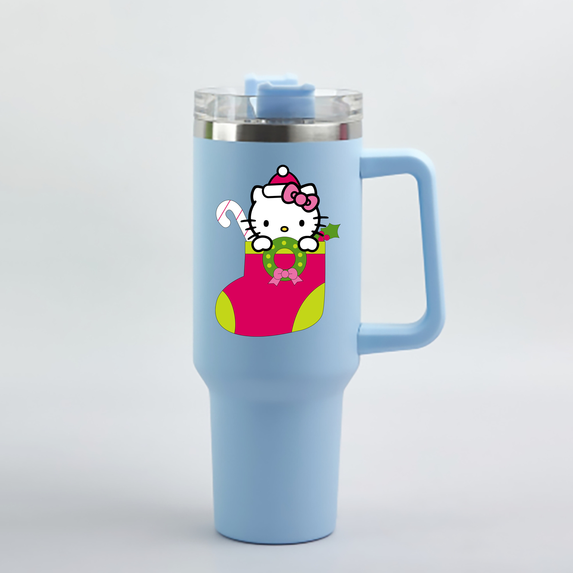（画像用） Hello Kitty ハローキティ 1200mL車用タンブラー - クリスタルステッカー（プラスチックストロー付き）