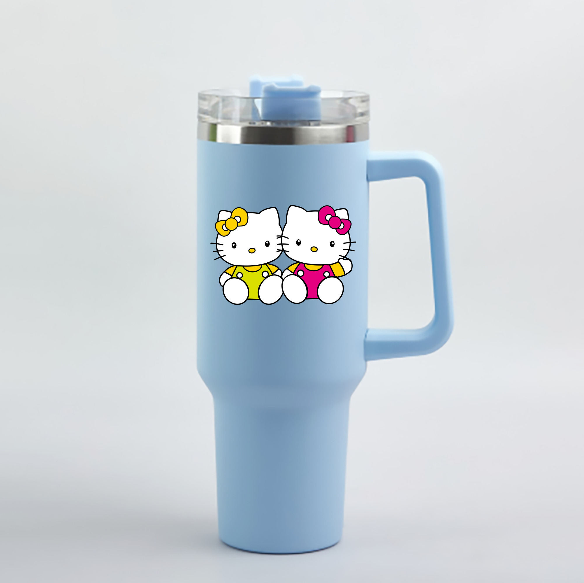 （画像用） Hello Kitty ハローキティ 1200mL車用タンブラー - クリスタルステッカー（プラスチックストロー付き）