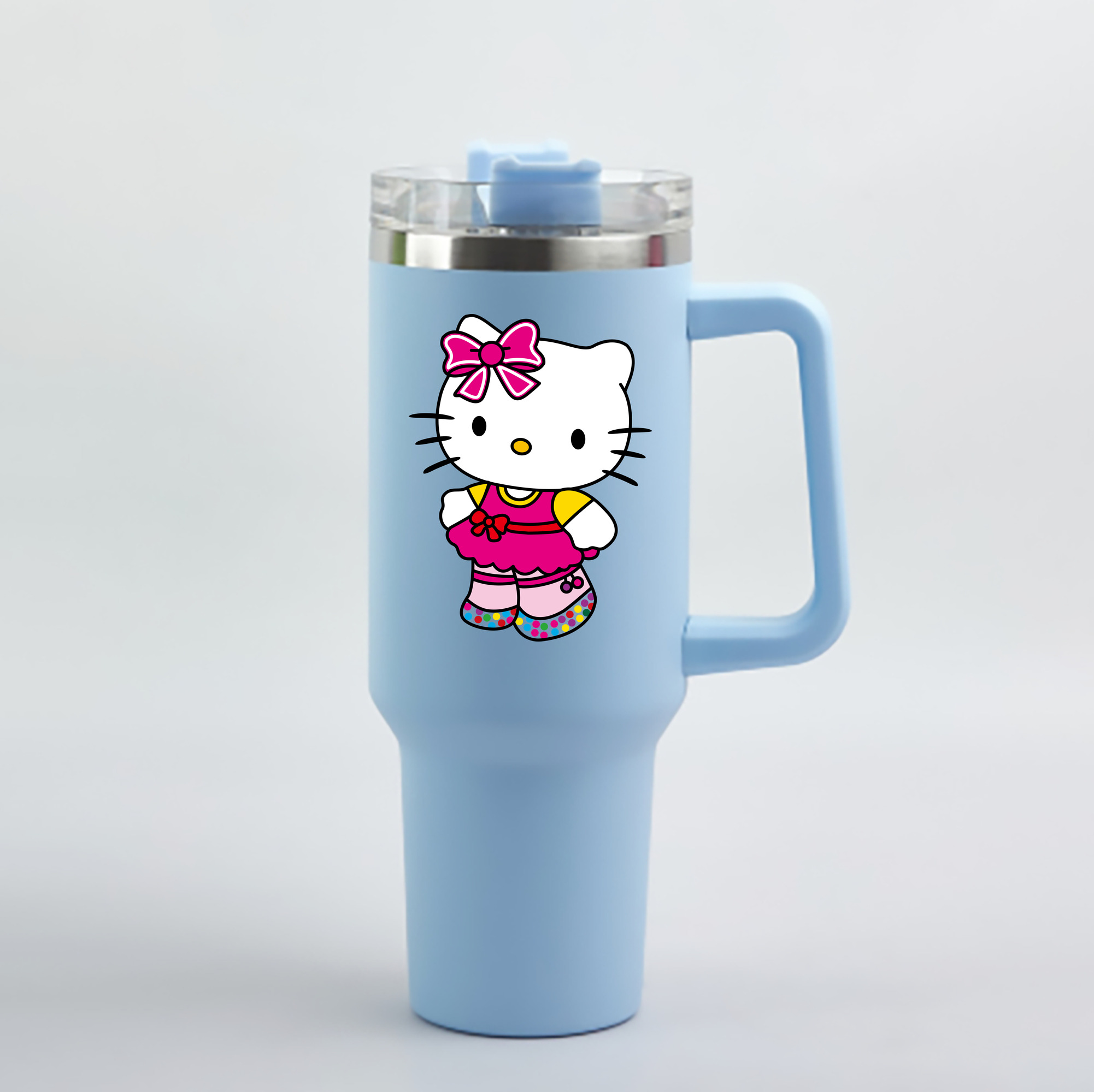 （画像用） Hello Kitty ハローキティ 1200mL車用タンブラー - クリスタルステッカー（プラスチックストロー付き）