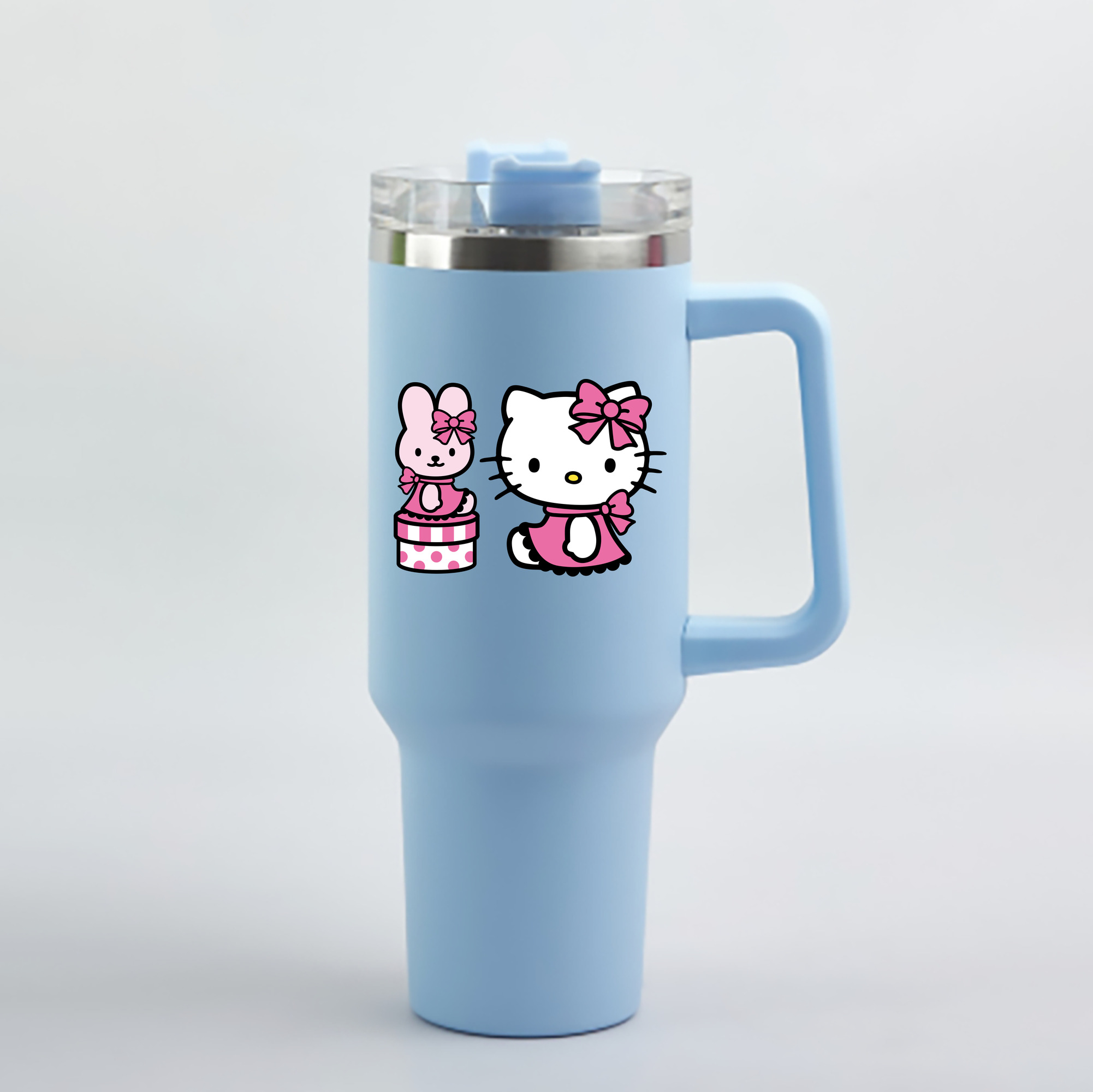（画像用） Hello Kitty ハローキティ 1200mL車用タンブラー - クリスタルステッカー（プラスチックストロー付き）