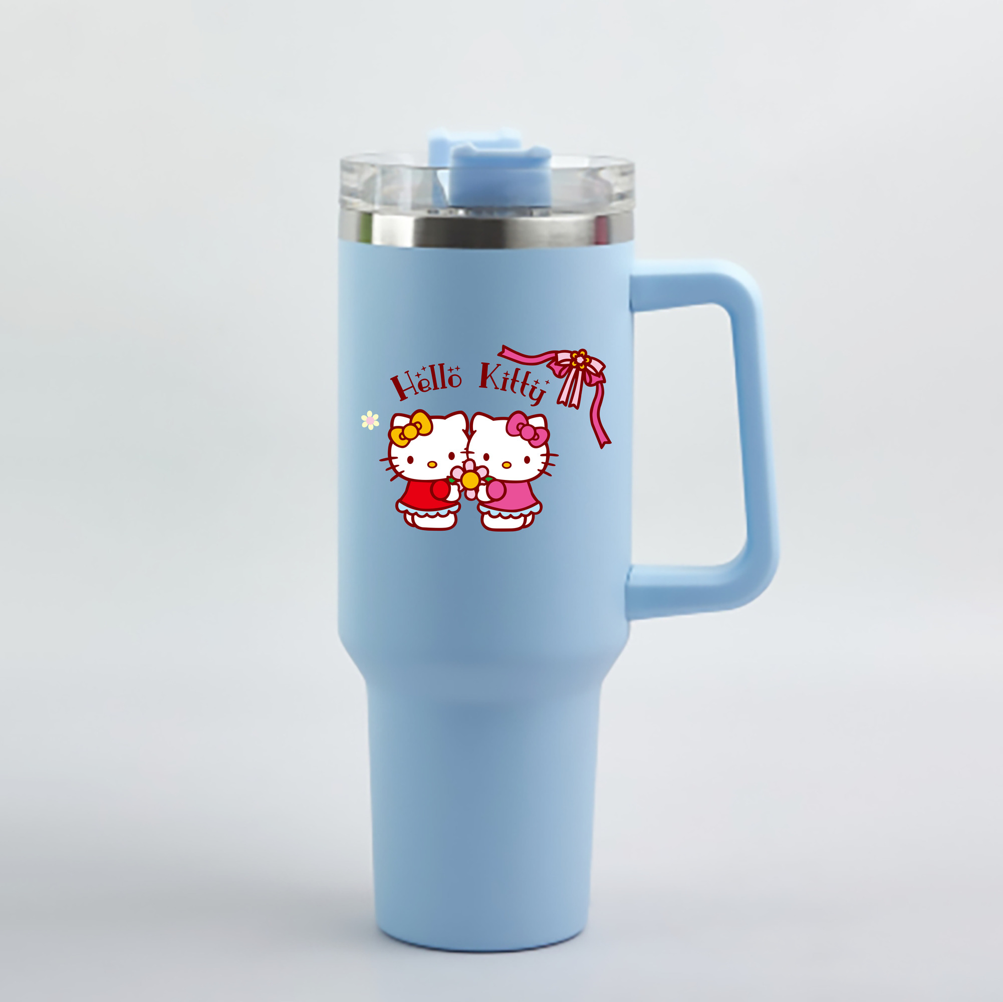 （画像用） Hello Kitty ハローキティ 1200mL車用タンブラー - クリスタルステッカー（プラスチックストロー付き）