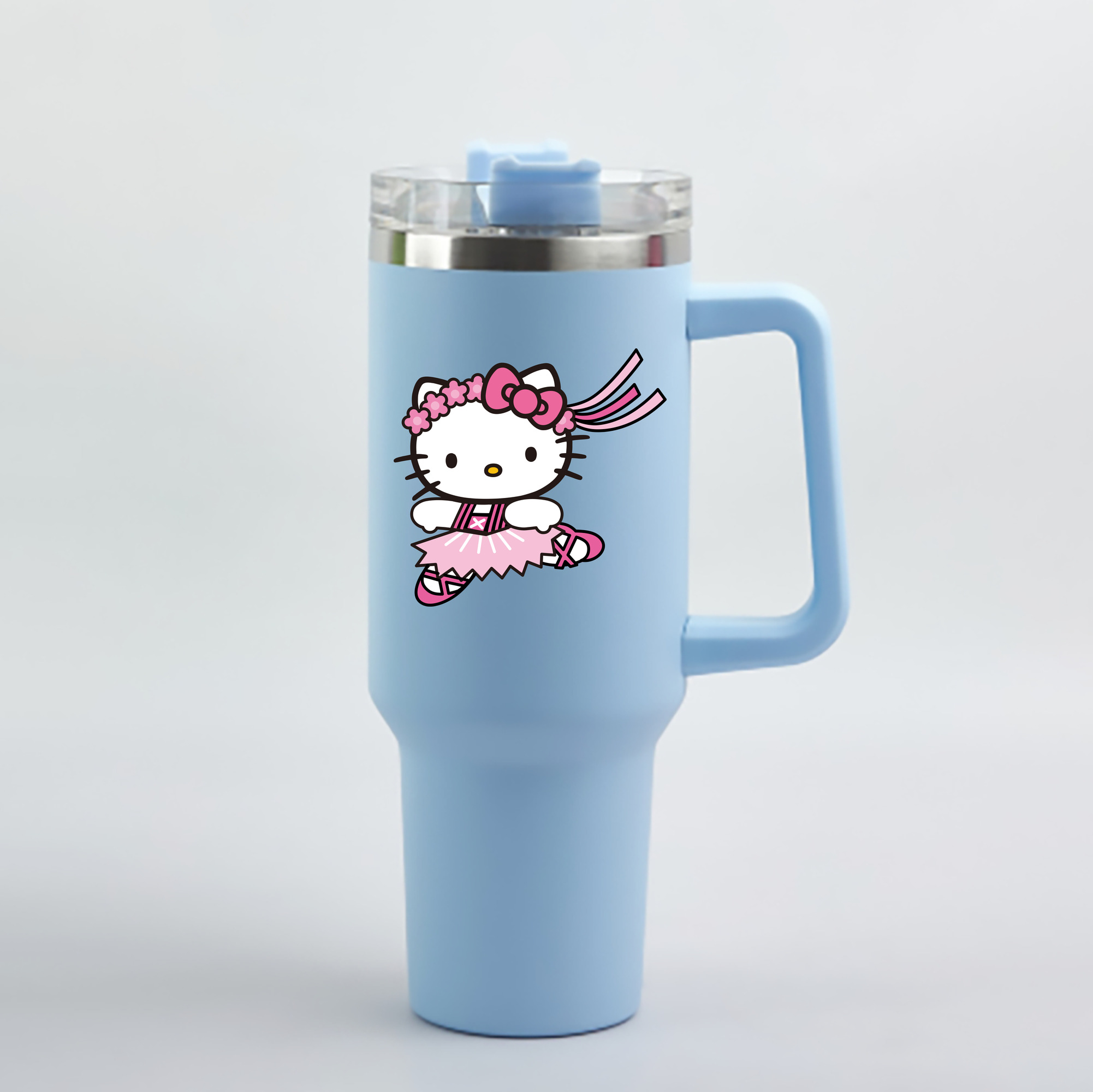 （画像用） Hello Kitty ハローキティ 1200mL車用タンブラー - クリスタルステッカー（プラスチックストロー付き）