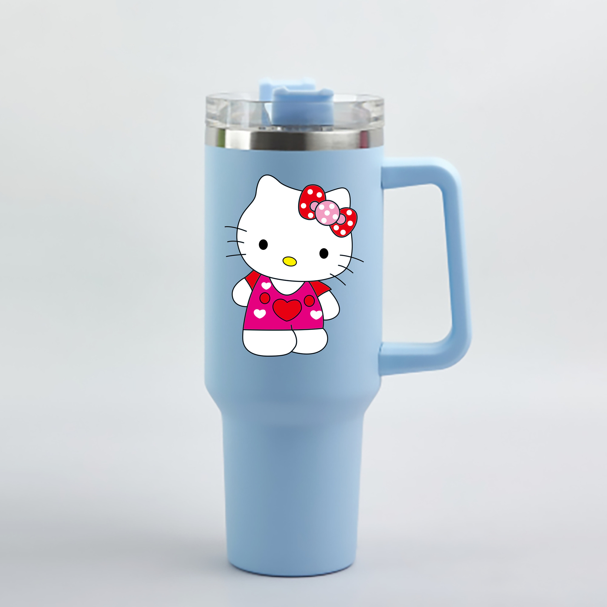 （画像用） Hello Kitty ハローキティ 1200mL車用タンブラー - クリスタルステッカー（プラスチックストロー付き）
