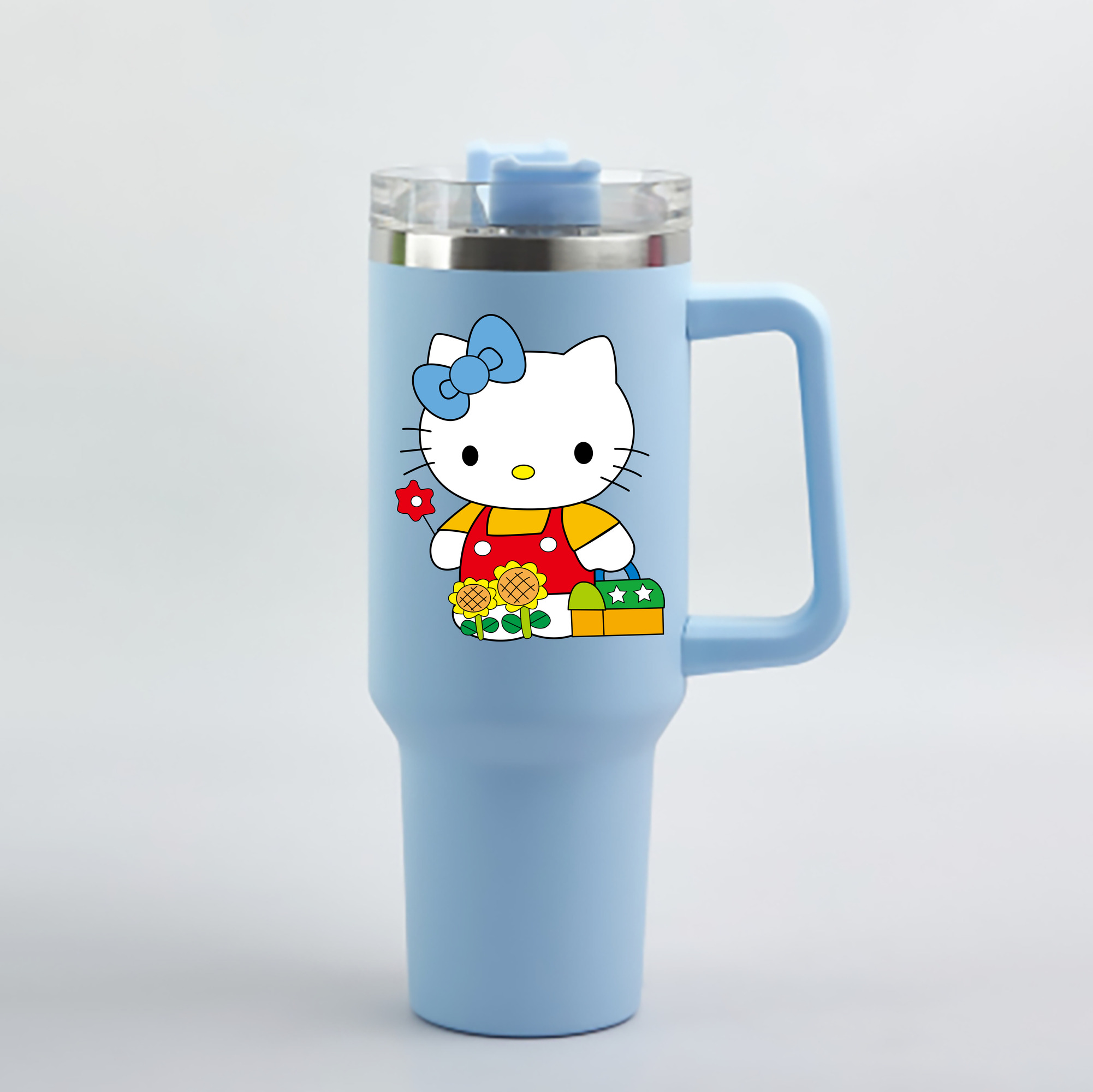 （画像用） Hello Kitty ハローキティ 1200mL車用タンブラー - クリスタルステッカー（プラスチックストロー付き）