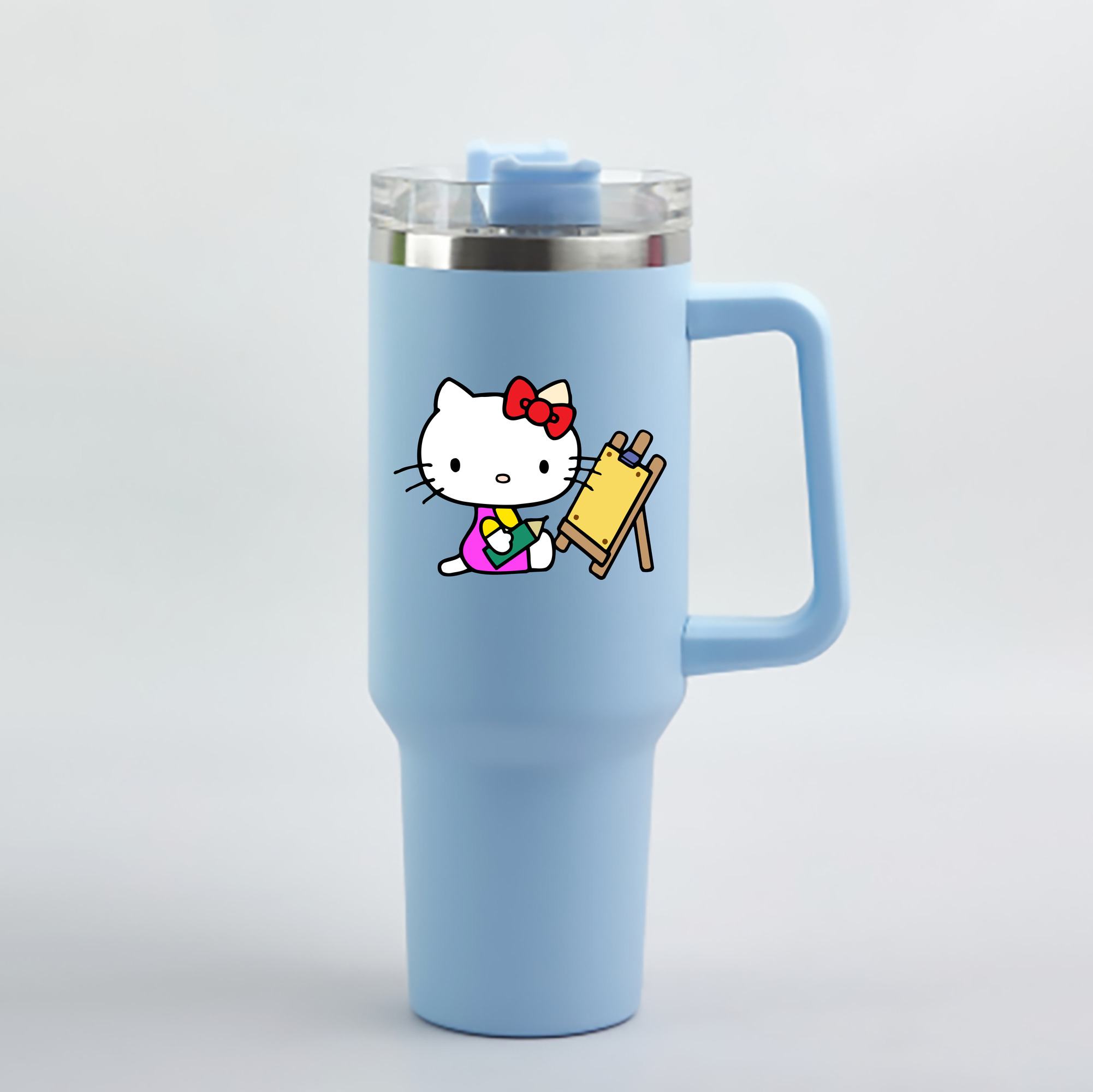（画像用） Hello Kitty ハローキティ 1200mL車用タンブラー - クリスタルステッカー（プラスチックストロー付き）