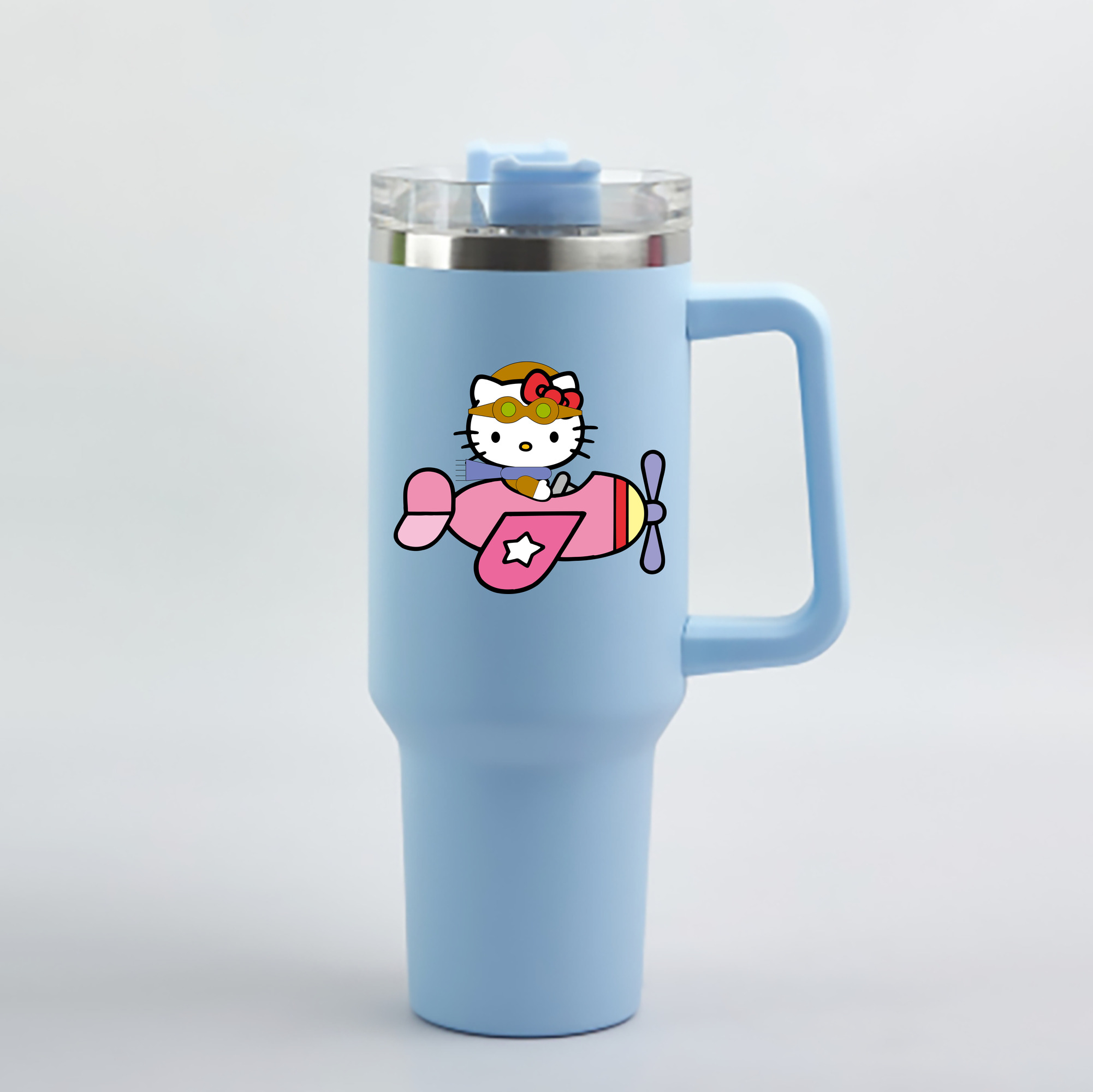 （画像用） Hello Kitty ハローキティ 1200mL車用タンブラー - クリスタルステッカー（プラスチックストロー付き）