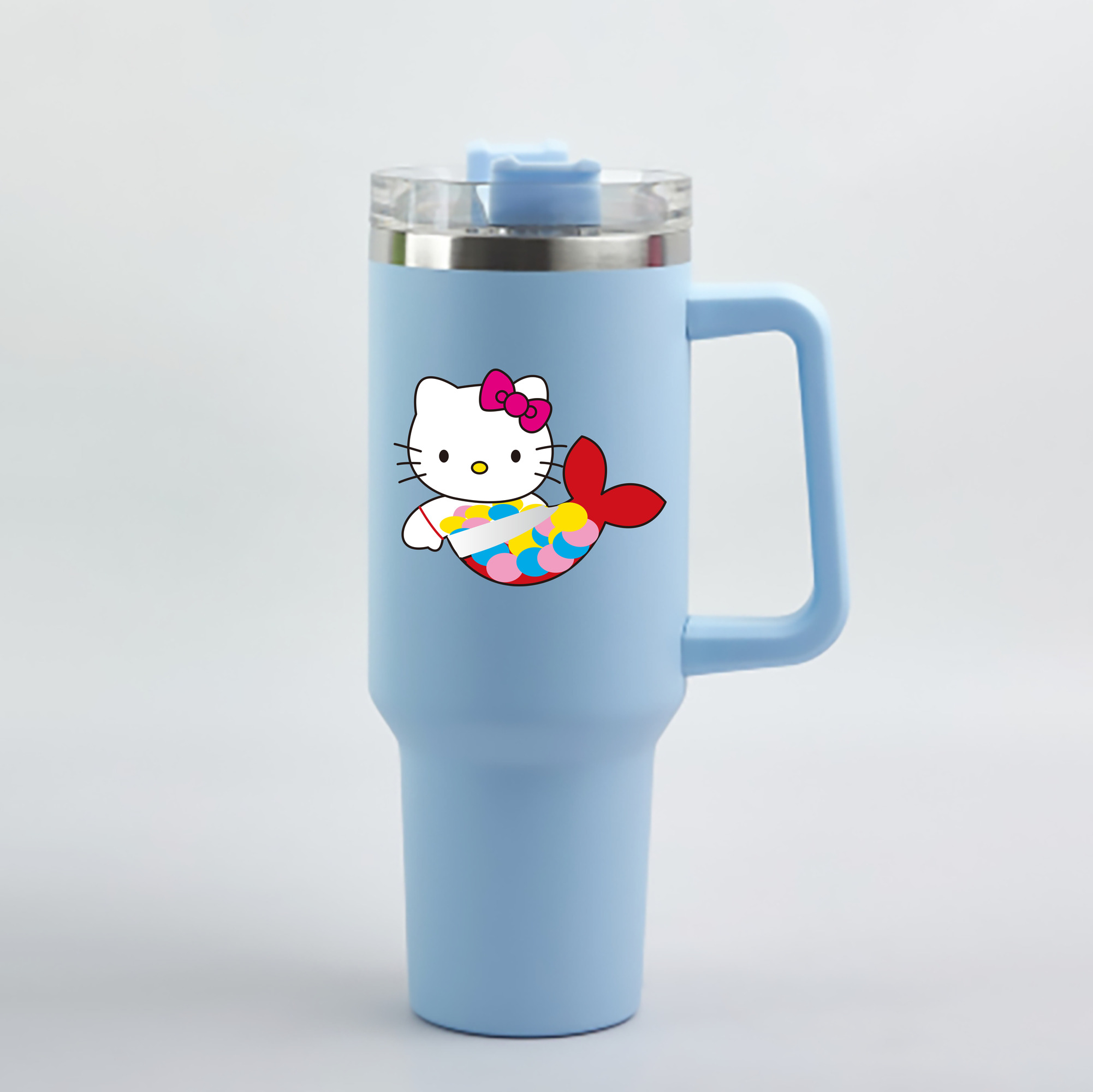 （画像用） Hello Kitty ハローキティ 1200mL車用タンブラー - クリスタルステッカー（プラスチックストロー付き）
