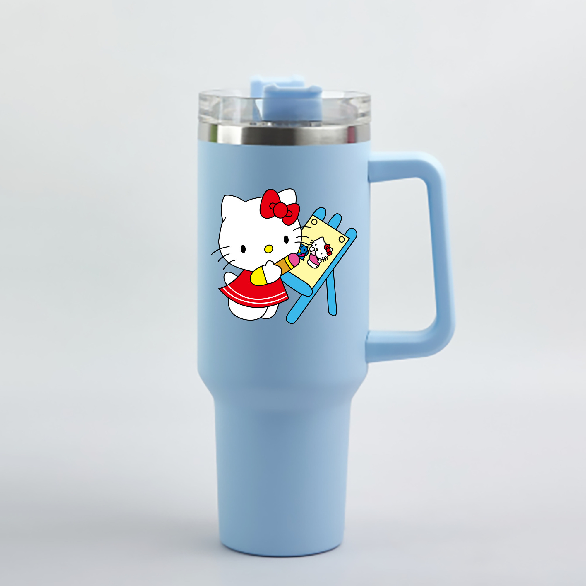 （画像用） Hello Kitty ハローキティ 1200mL車用タンブラー - クリスタルステッカー（プラスチックストロー付き）