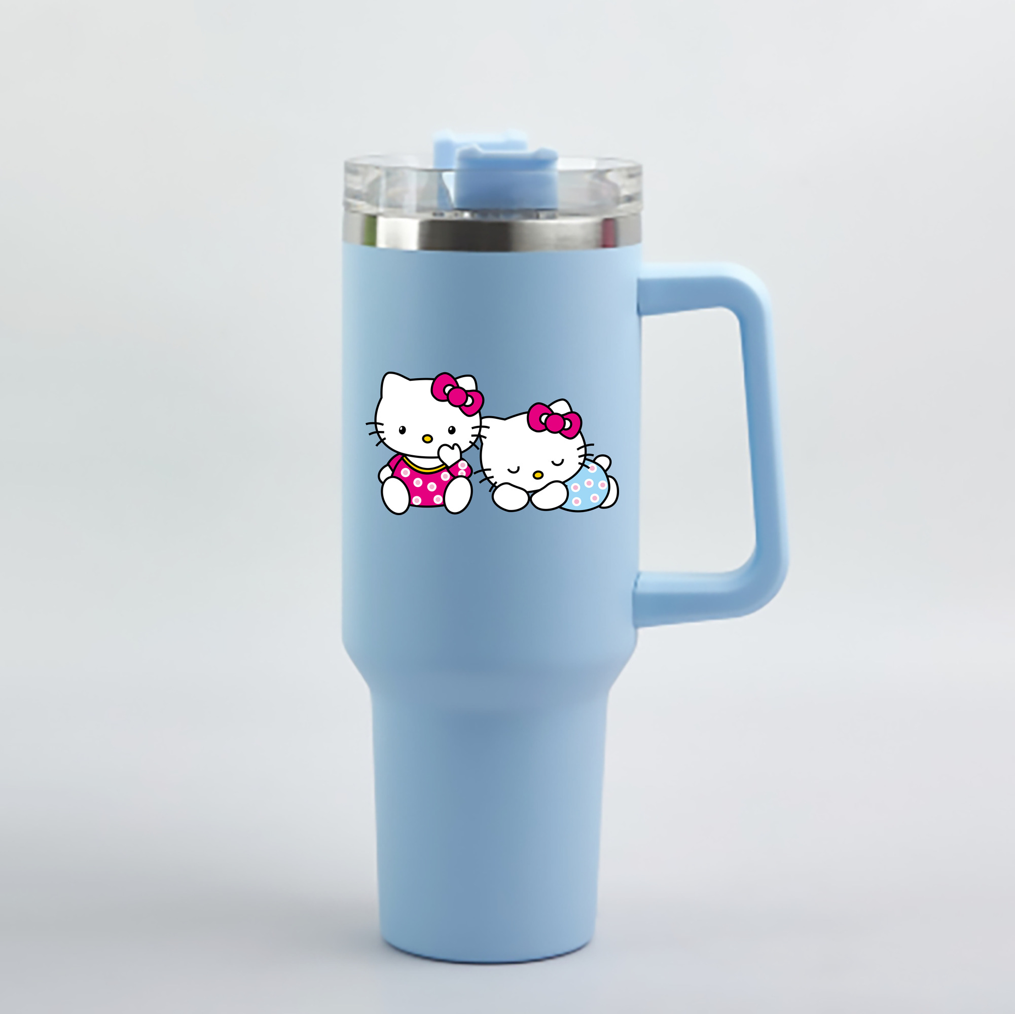 （画像用） Hello Kitty ハローキティ 1200mL車用タンブラー - クリスタルステッカー（プラスチックストロー付き）