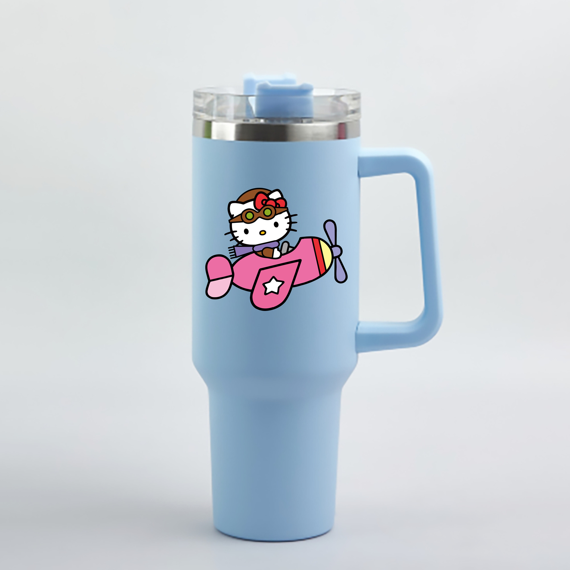 （画像用） Hello Kitty ハローキティ 1200mL車用タンブラー - クリスタルステッカー（プラスチックストロー付き）
