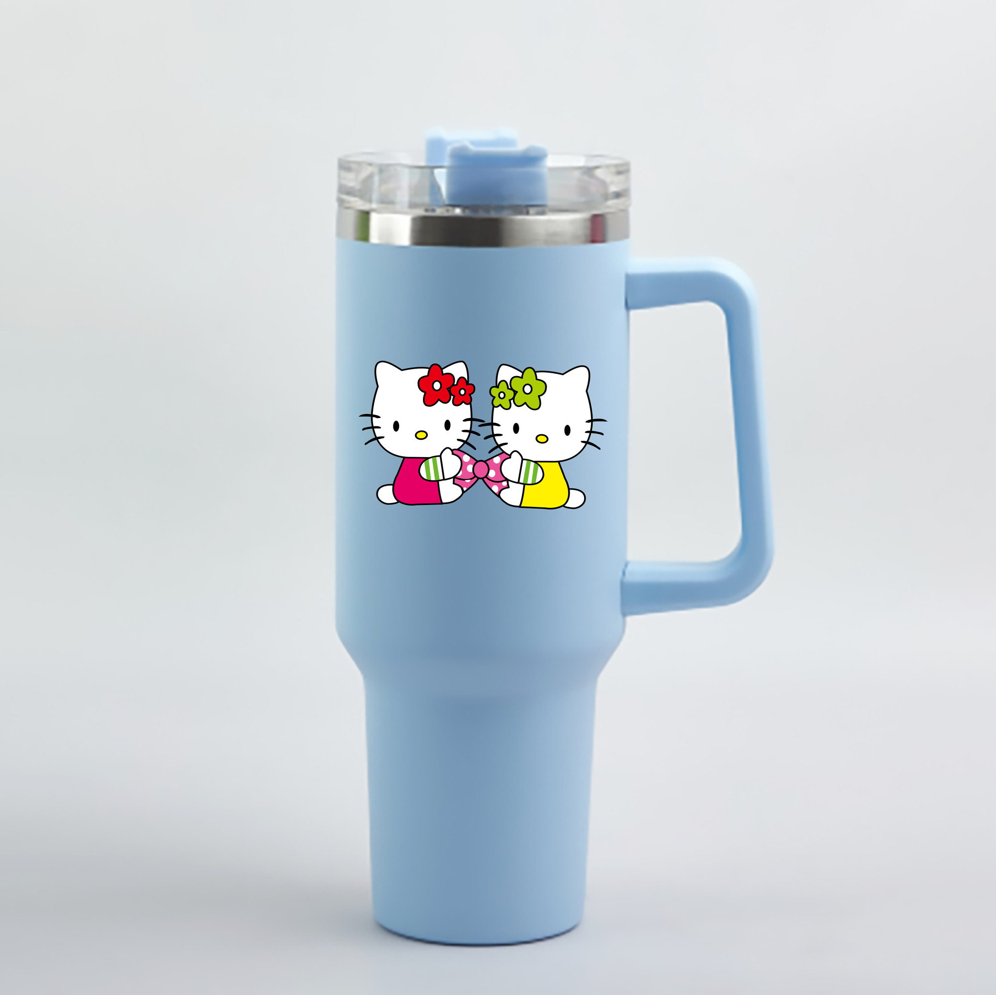 （画像用） Hello Kitty ハローキティ 1200mL車用タンブラー - クリスタルステッカー（プラスチックストロー付き）