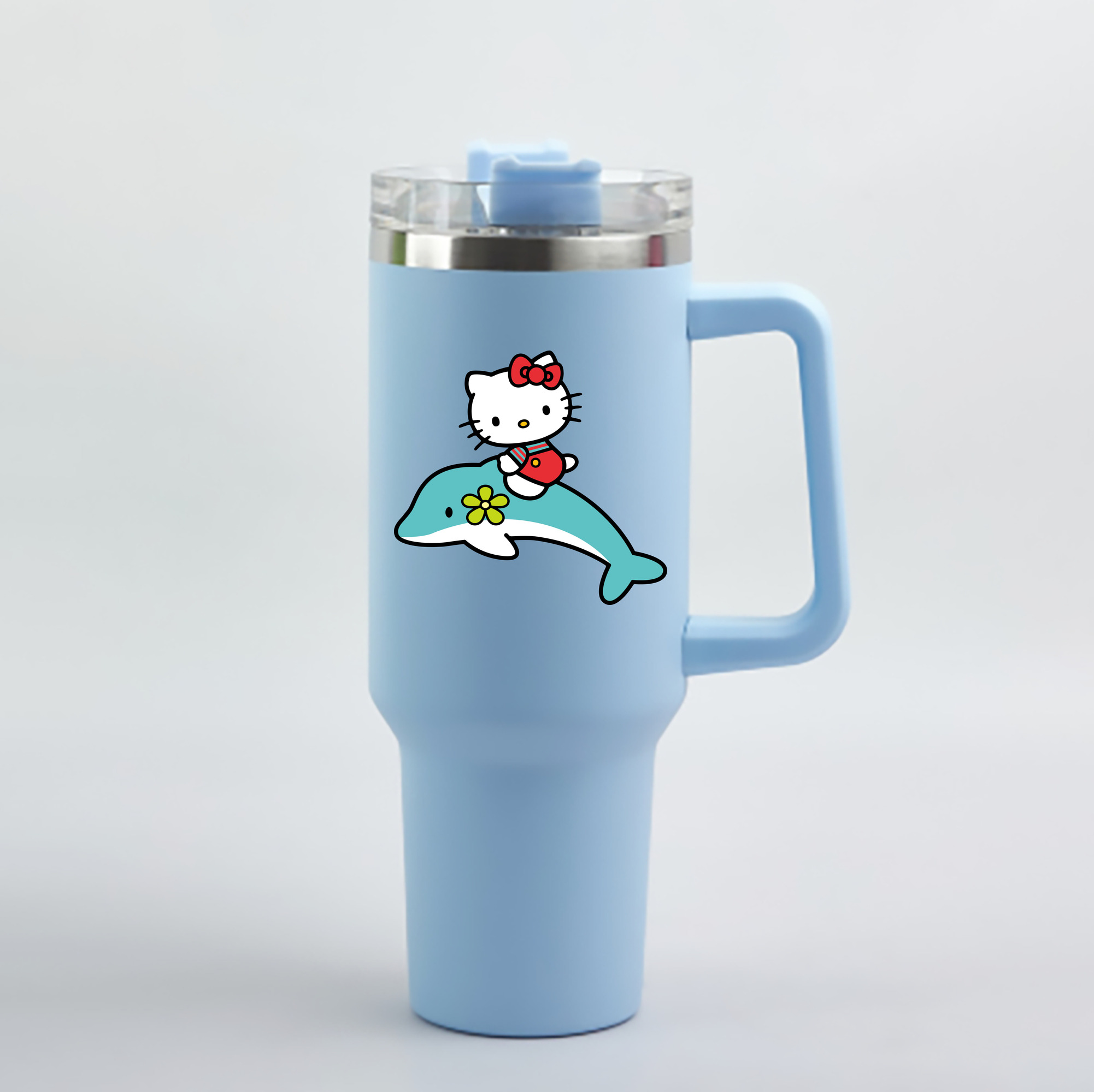 （画像用） Hello Kitty ハローキティ 1200mL車用タンブラー - クリスタルステッカー（プラスチックストロー付き）