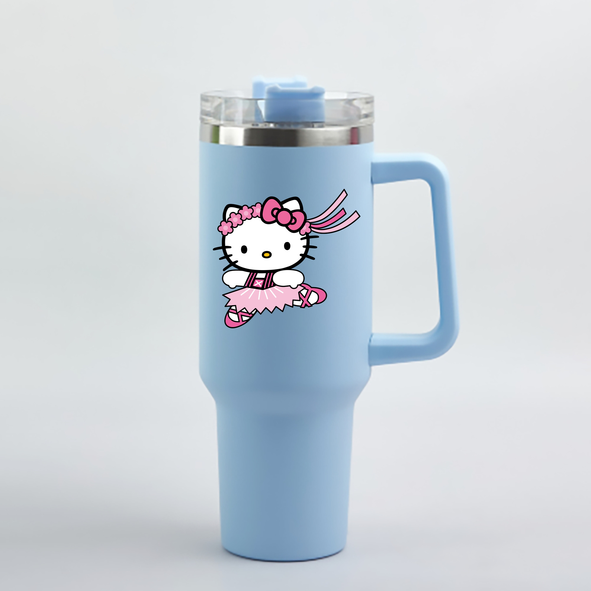 （画像用） Hello Kitty ハローキティ 1200mL車用タンブラー - クリスタルステッカー（プラスチックストロー付き）