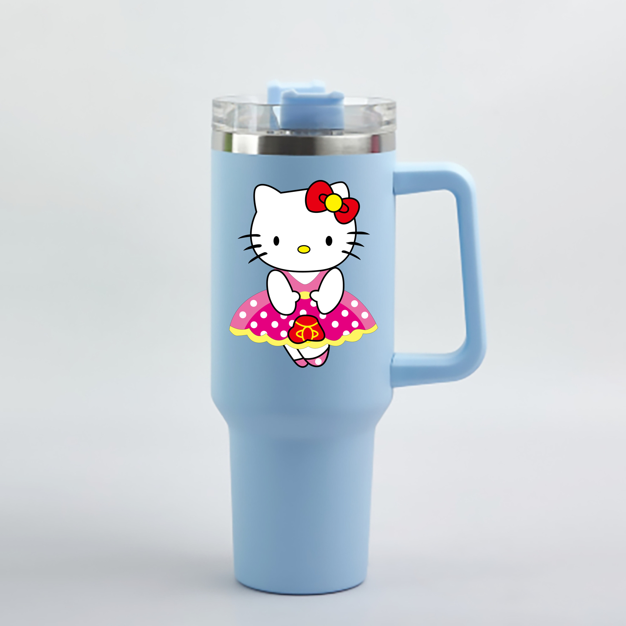 （画像用） Hello Kitty ハローキティ 1200mL車用タンブラー - クリスタルステッカー（プラスチックストロー付き）