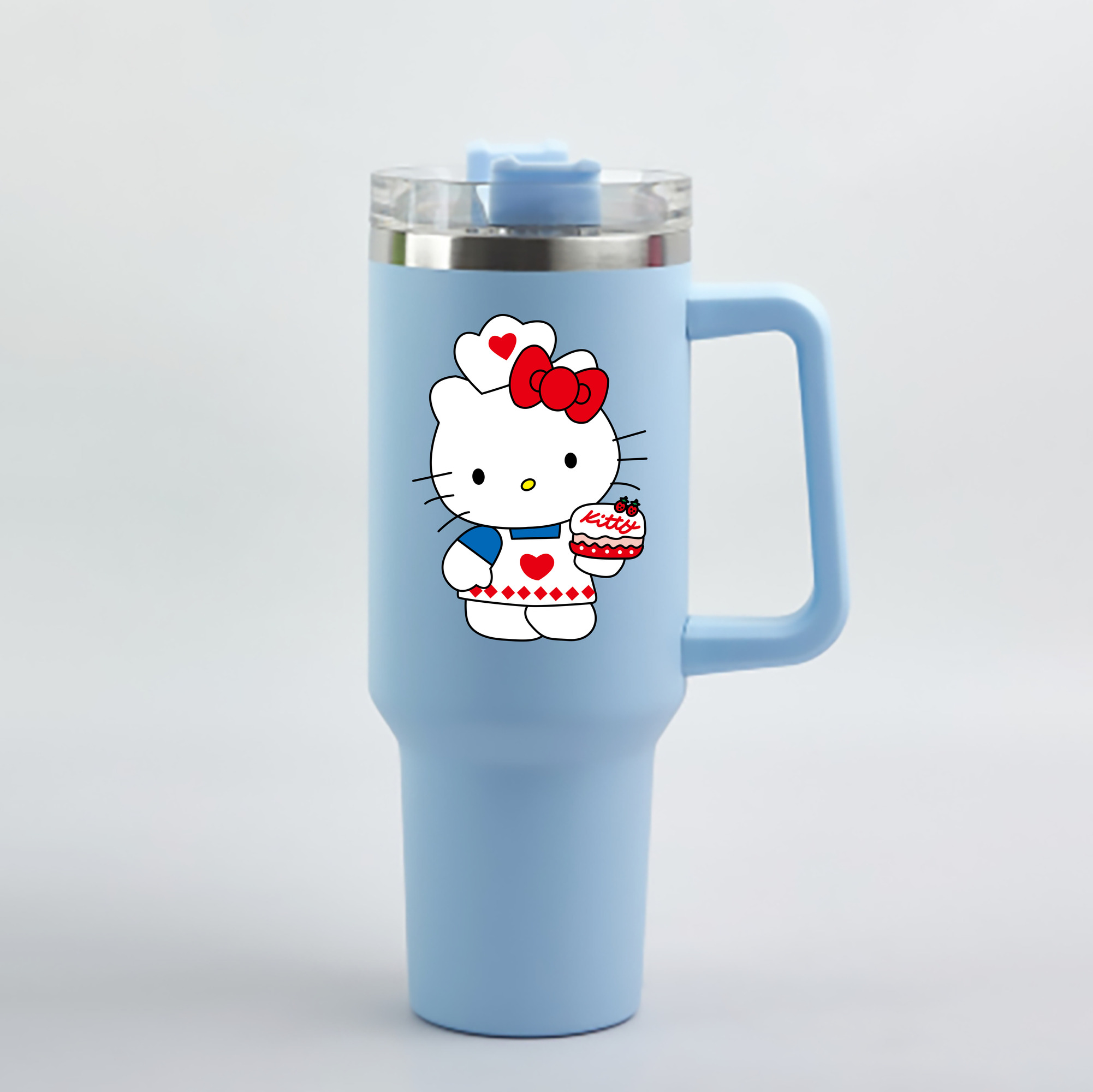 （画像用） Hello Kitty ハローキティ 1200mL車用タンブラー - クリスタルステッカー（プラスチックストロー付き）