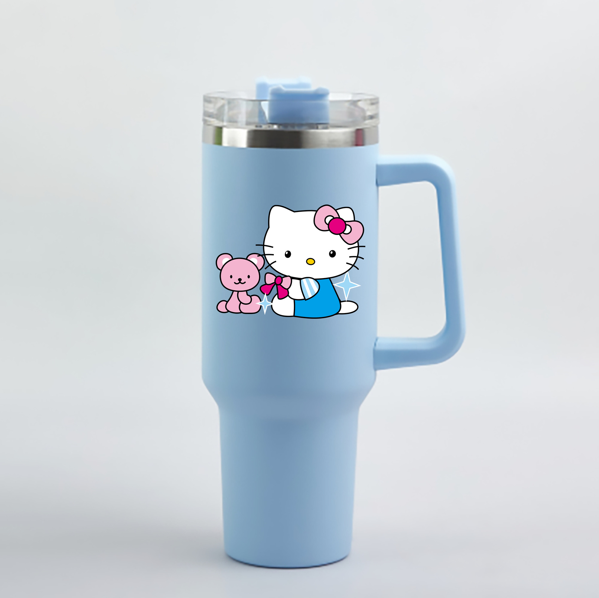 （画像用） Hello Kitty ハローキティ 1200mL車用タンブラー - クリスタルステッカー（プラスチックストロー付き）