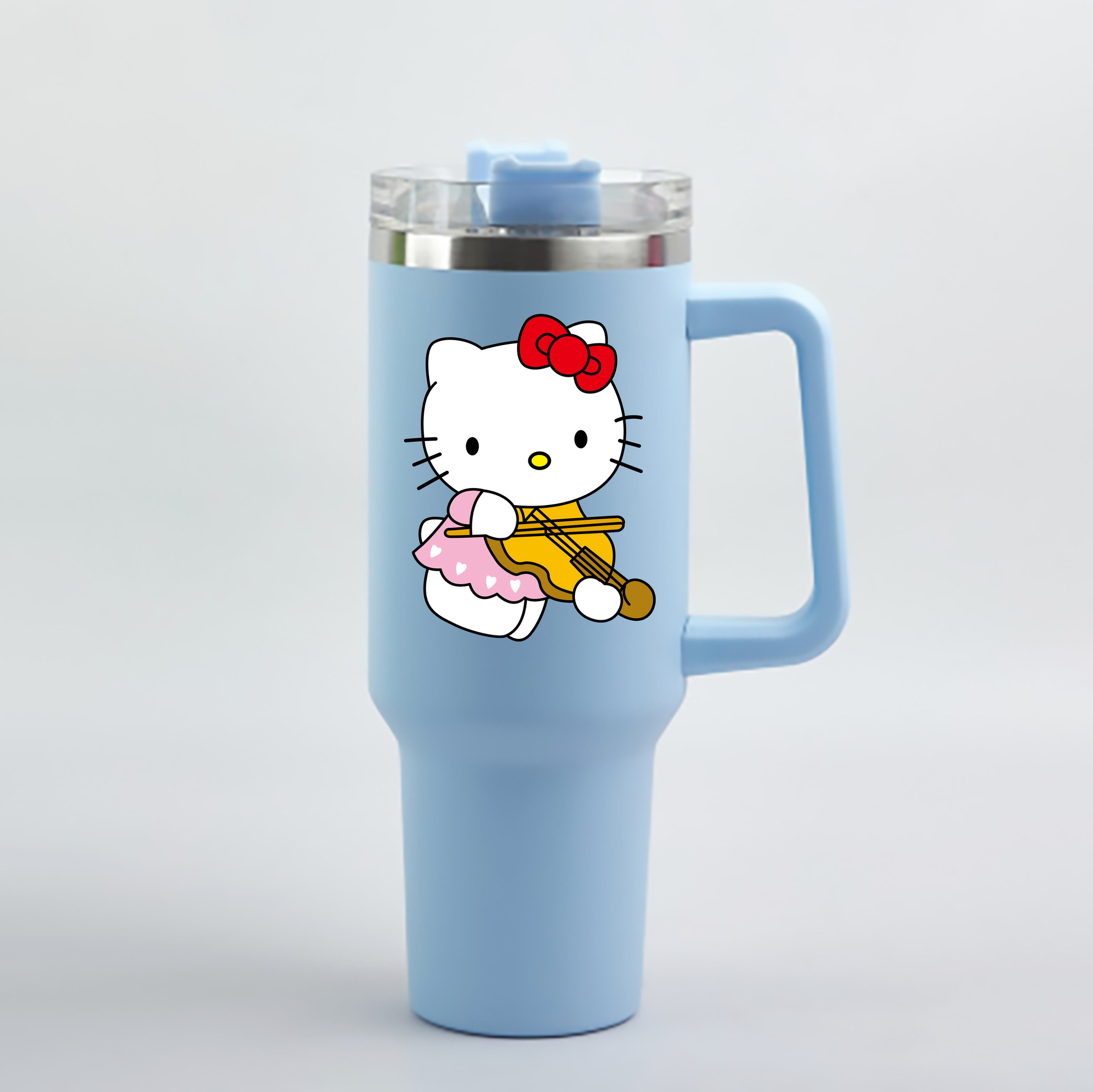 （画像用） Hello Kitty ハローキティ 1200mL車用タンブラー - クリスタルステッカー（プラスチックストロー付き）