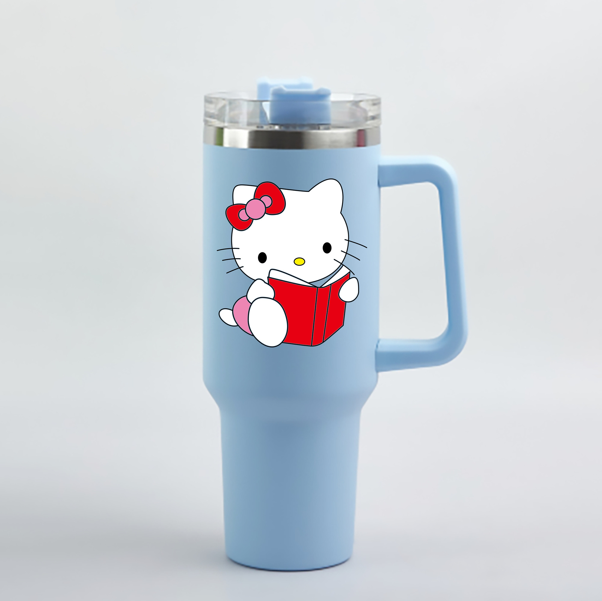 （画像用） Hello Kitty ハローキティ 1200mL車用タンブラー - クリスタルステッカー（プラスチックストロー付き）