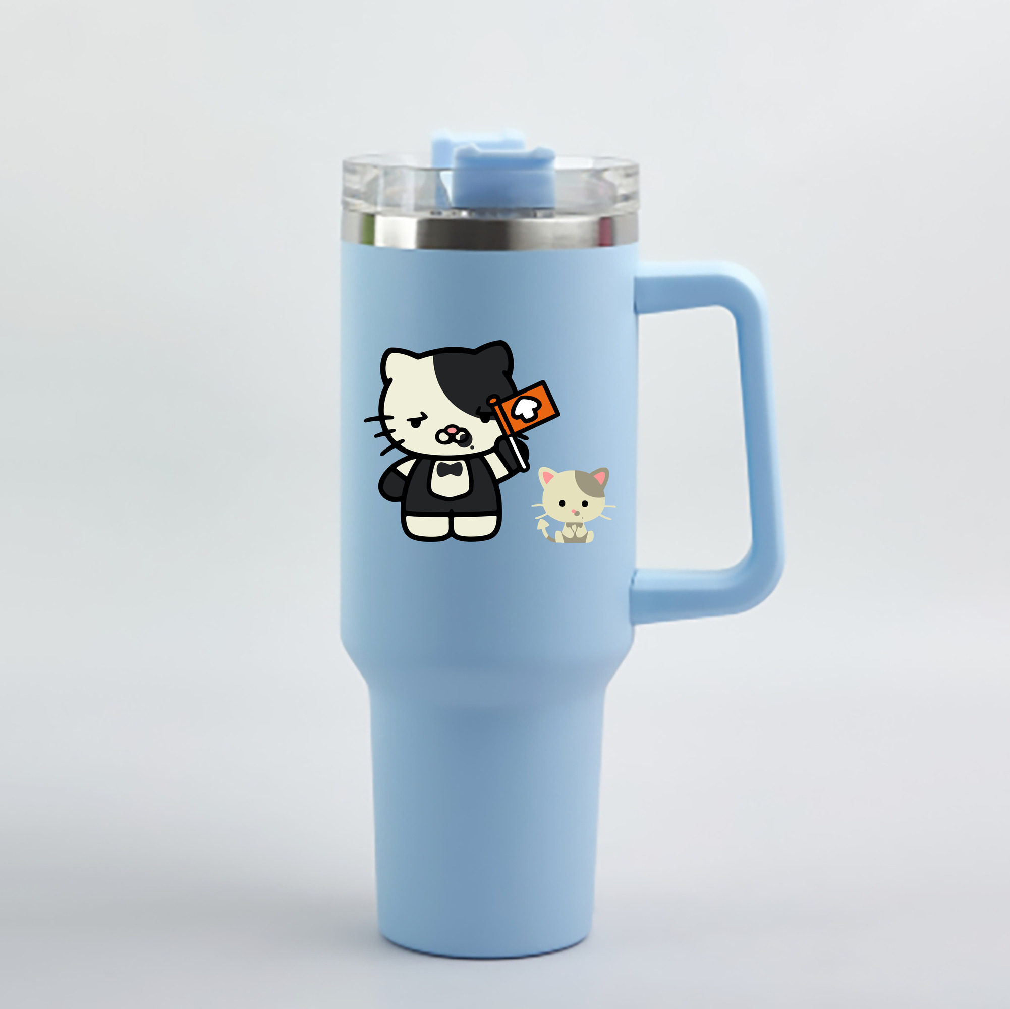 （画像用） Hello Kitty ハローキティ 1200mL車用タンブラー - クリスタルステッカー（プラスチックストロー付き）