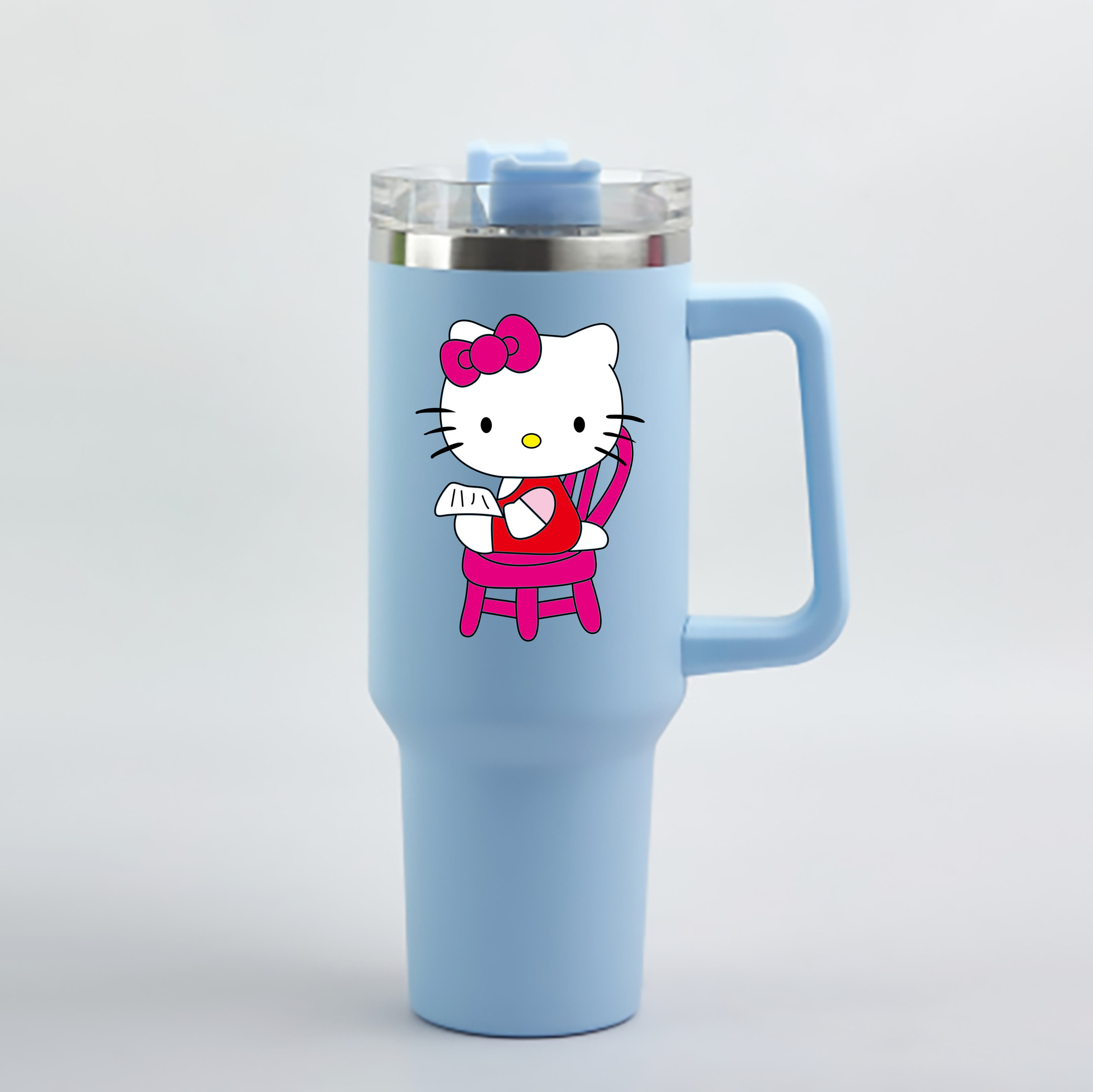 （画像用） Hello Kitty ハローキティ 1200mL車用タンブラー - クリスタルステッカー（プラスチックストロー付き）