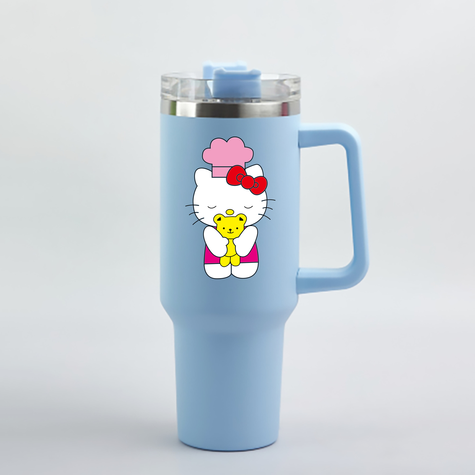 （画像用） Hello Kitty ハローキティ 1200mL車用タンブラー - クリスタルステッカー（プラスチックストロー付き）