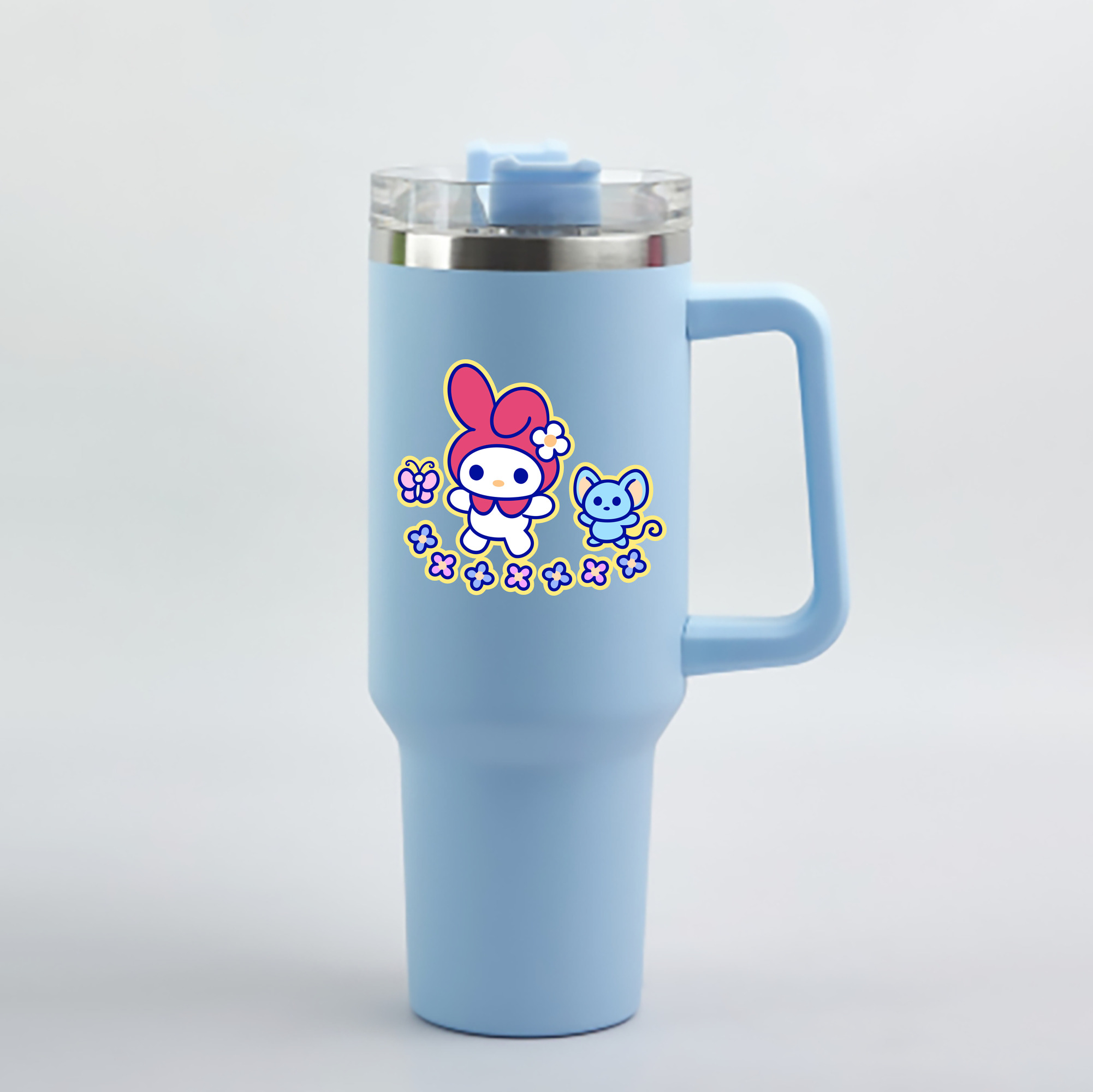 （画像用） Hello Kitty ハローキティ 1200mL車用タンブラー - クリスタルステッカー（プラスチックストロー付き）