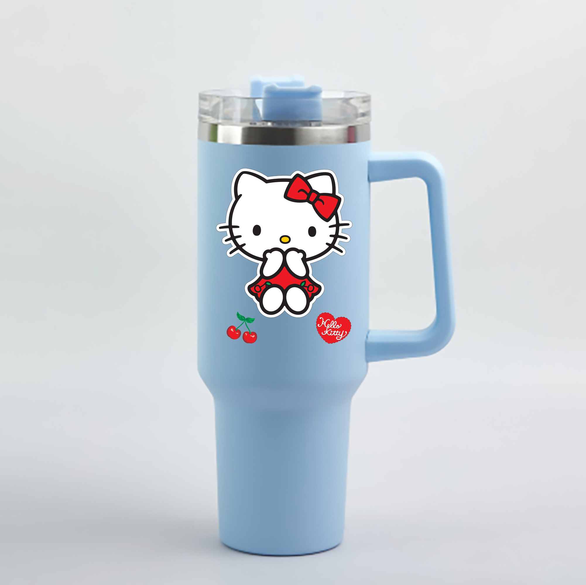 （画像用） Hello Kitty ハローキティ 1200mL車用タンブラー - クリスタルステッカー（プラスチックストロー付き）