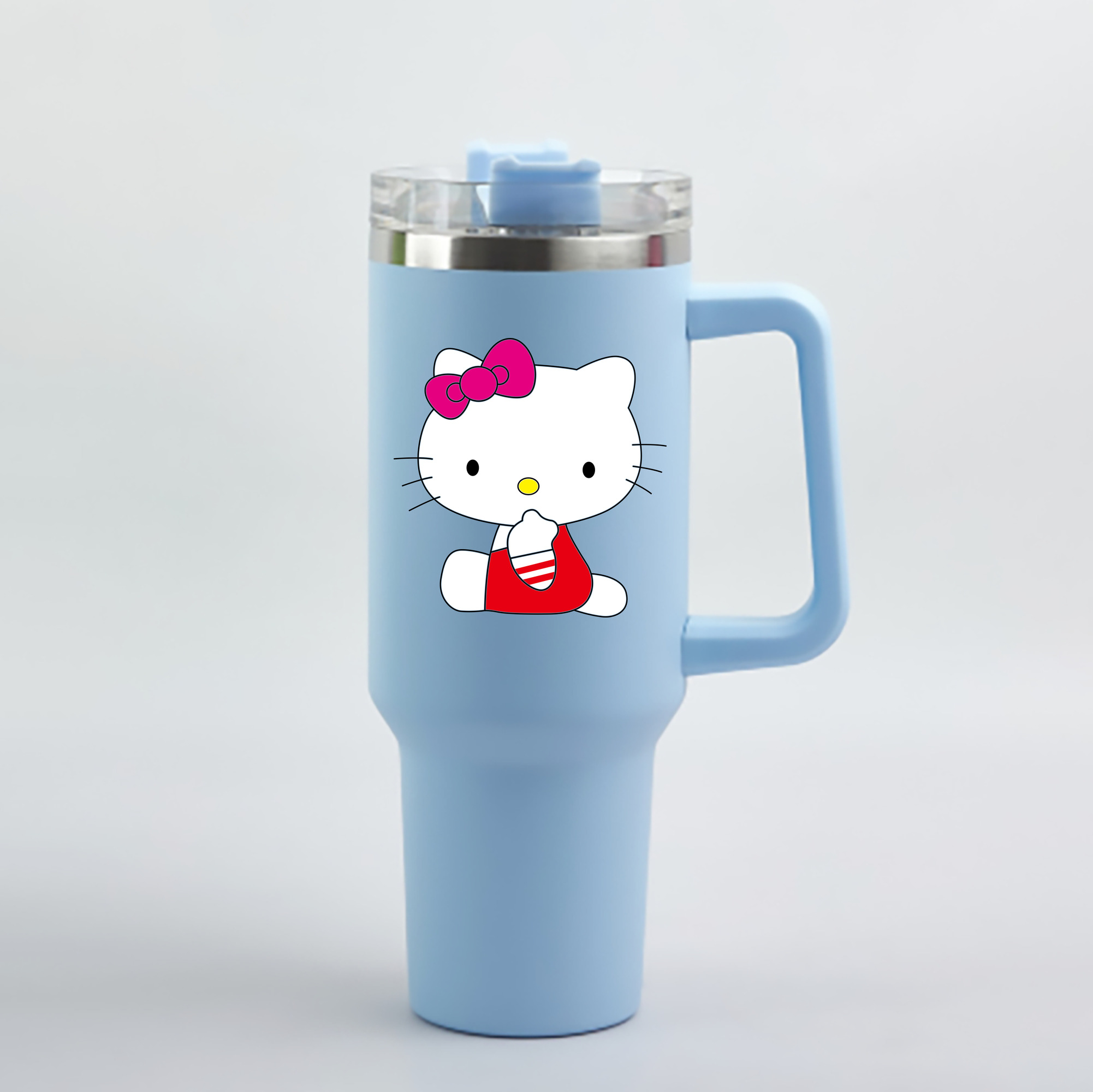 （画像用） Hello Kitty ハローキティ 1200mL車用タンブラー - クリスタルステッカー（プラスチックストロー付き）