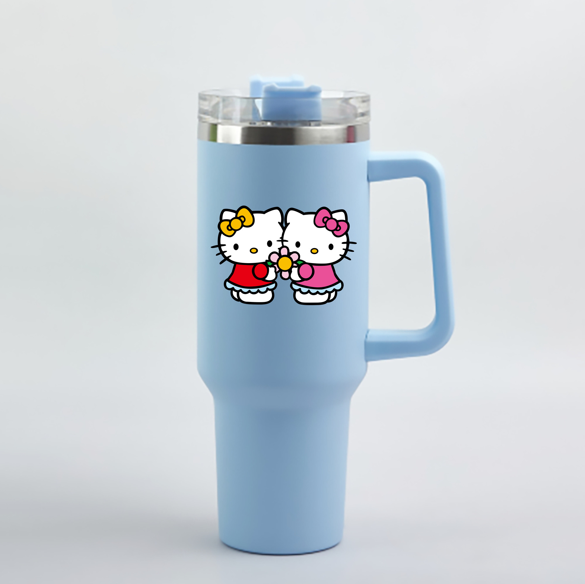 （画像用） Hello Kitty ハローキティ 1200mL車用タンブラー - クリスタルステッカー（プラスチックストロー付き）