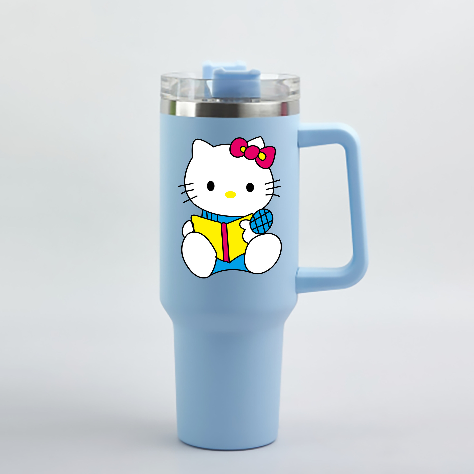 （画像用） Hello Kitty ハローキティ 1200mL車用タンブラー - クリスタルステッカー（プラスチックストロー付き）