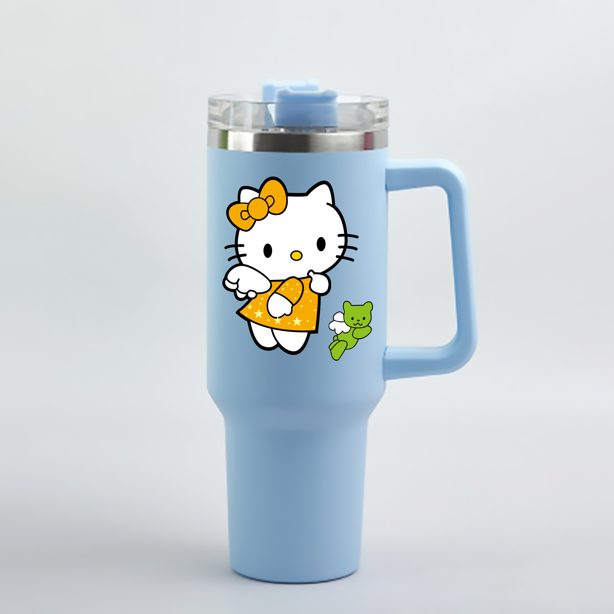 （画像用） Hello Kitty ハローキティ 1200mL車用タンブラー - クリスタルステッカー（プラスチックストロー付き）