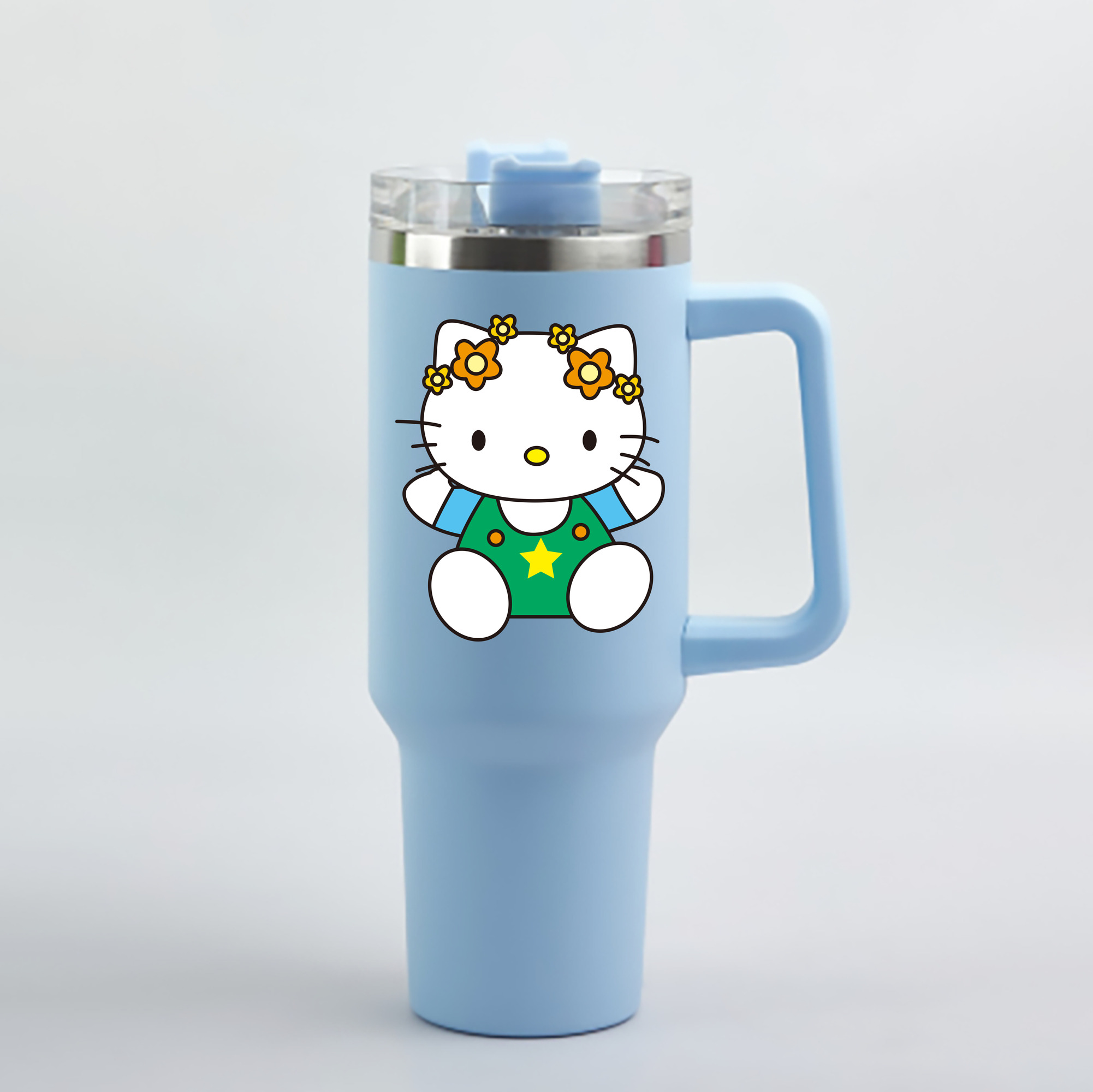 （画像用） Hello Kitty ハローキティ 1200mL車用タンブラー - クリスタルステッカー（プラスチックストロー付き）