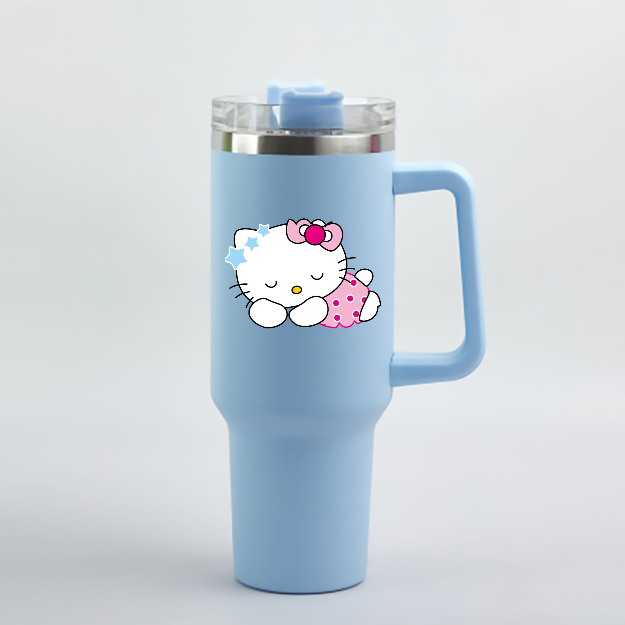 （画像用） Hello Kitty ハローキティ 1200mL車用タンブラー - クリスタルステッカー（プラスチックストロー付き）