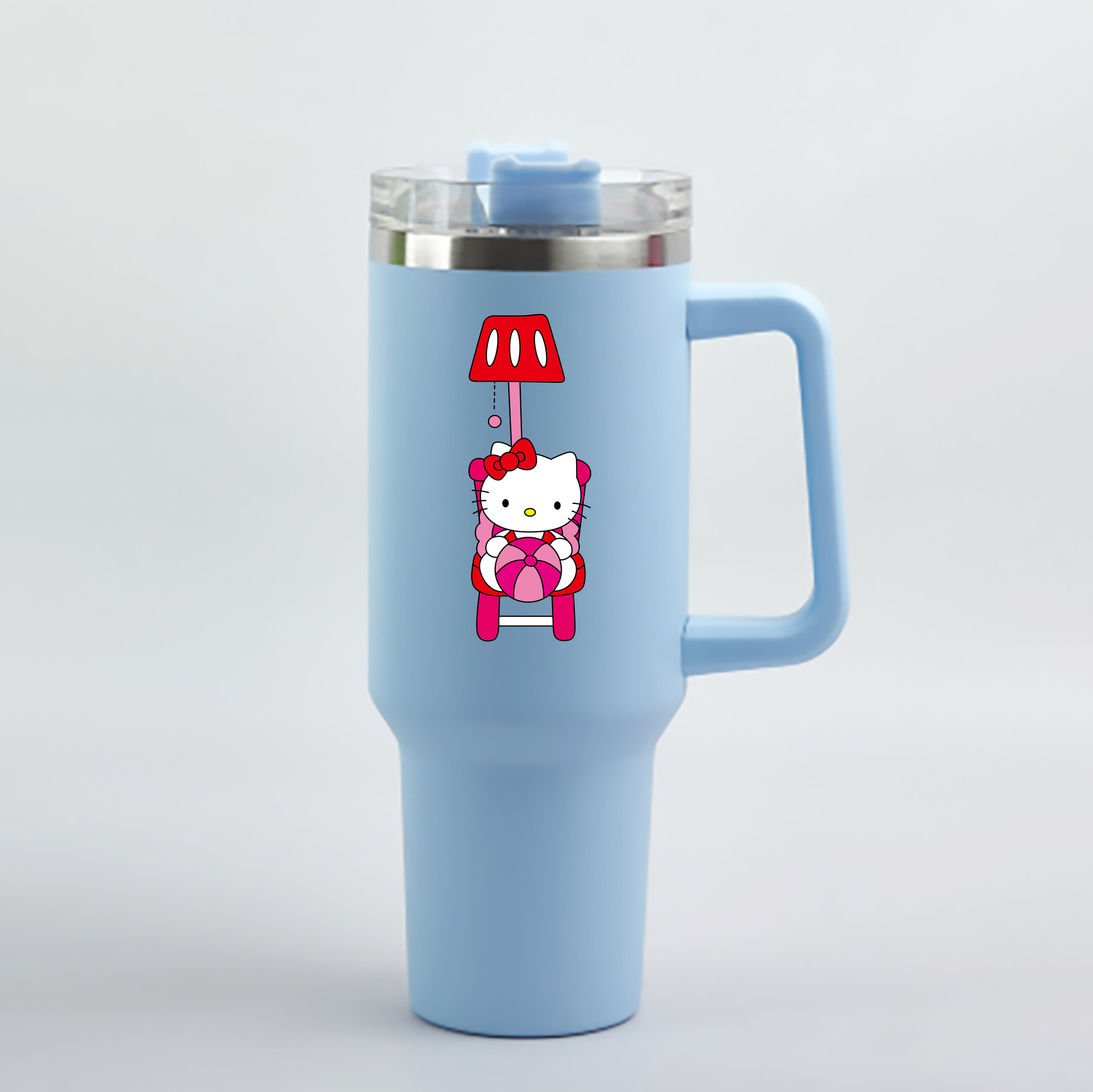 （画像用） Hello Kitty ハローキティ 1200mL車用タンブラー - クリスタルステッカー（プラスチックストロー付き）