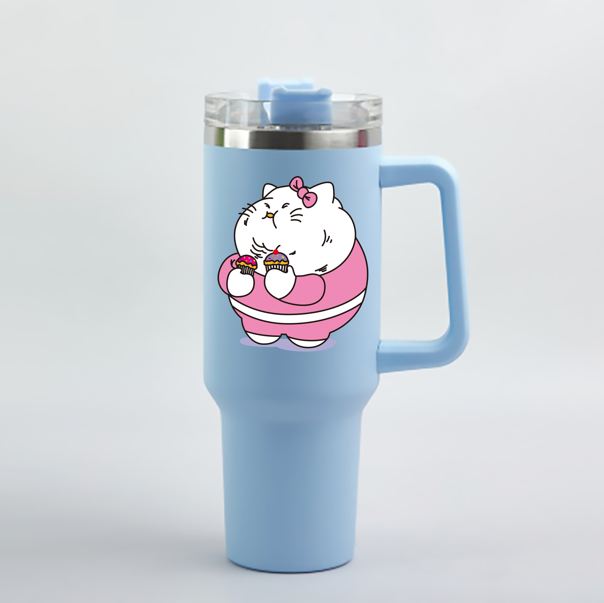 （画像用） Hello Kitty ハローキティ 1200mL車用タンブラー - クリスタルステッカー（プラスチックストロー付き）