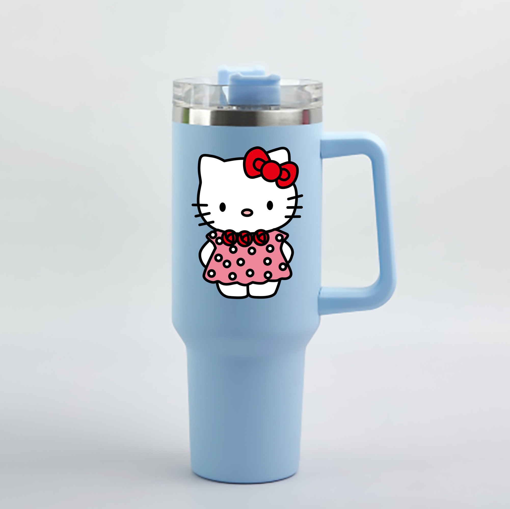 （画像用） Hello Kitty ハローキティ 1200mL車用タンブラー - クリスタルステッカー（プラスチックストロー付き）