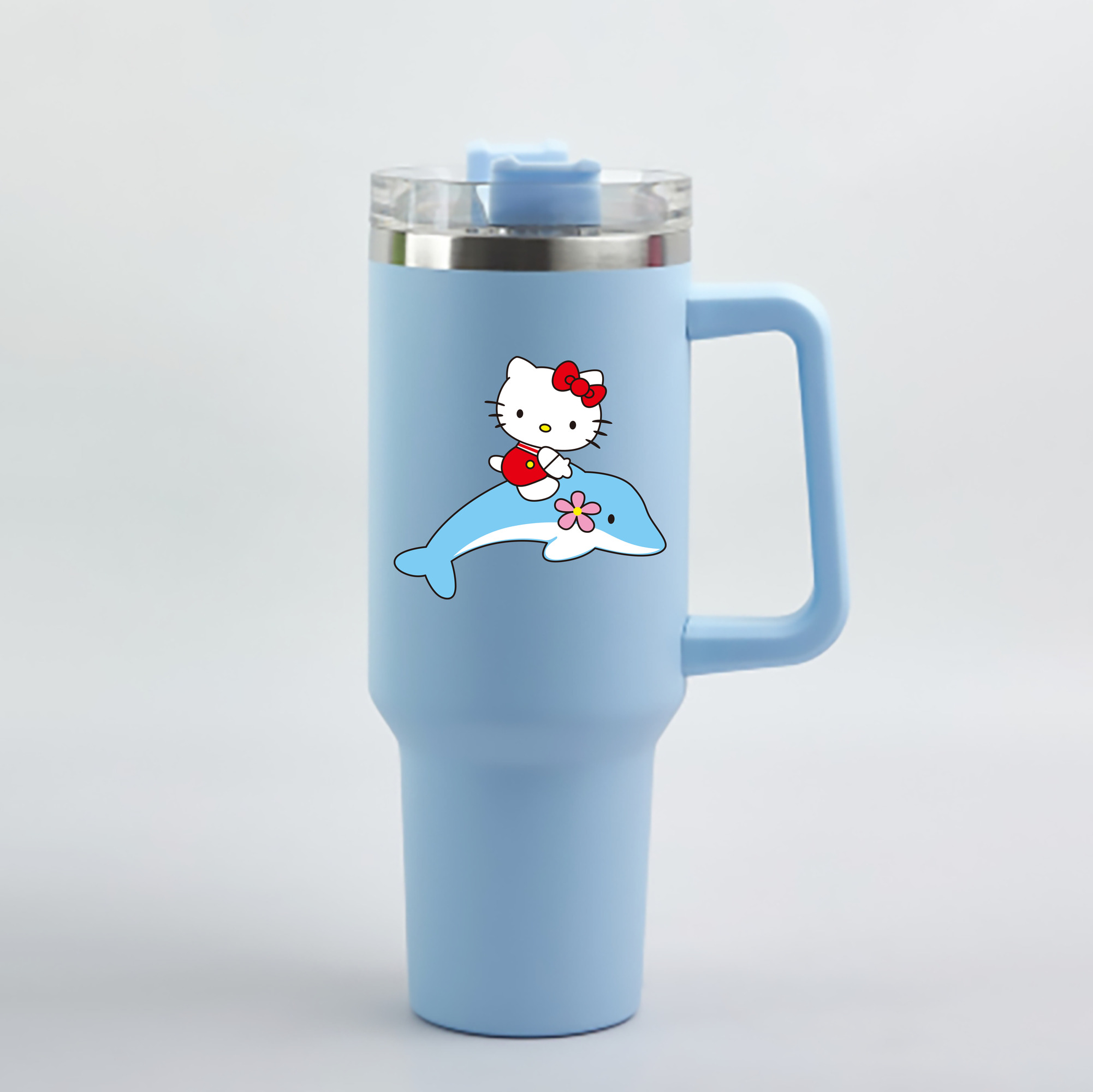 （画像用） Hello Kitty ハローキティ 1200mL車用タンブラー - クリスタルステッカー（プラスチックストロー付き）