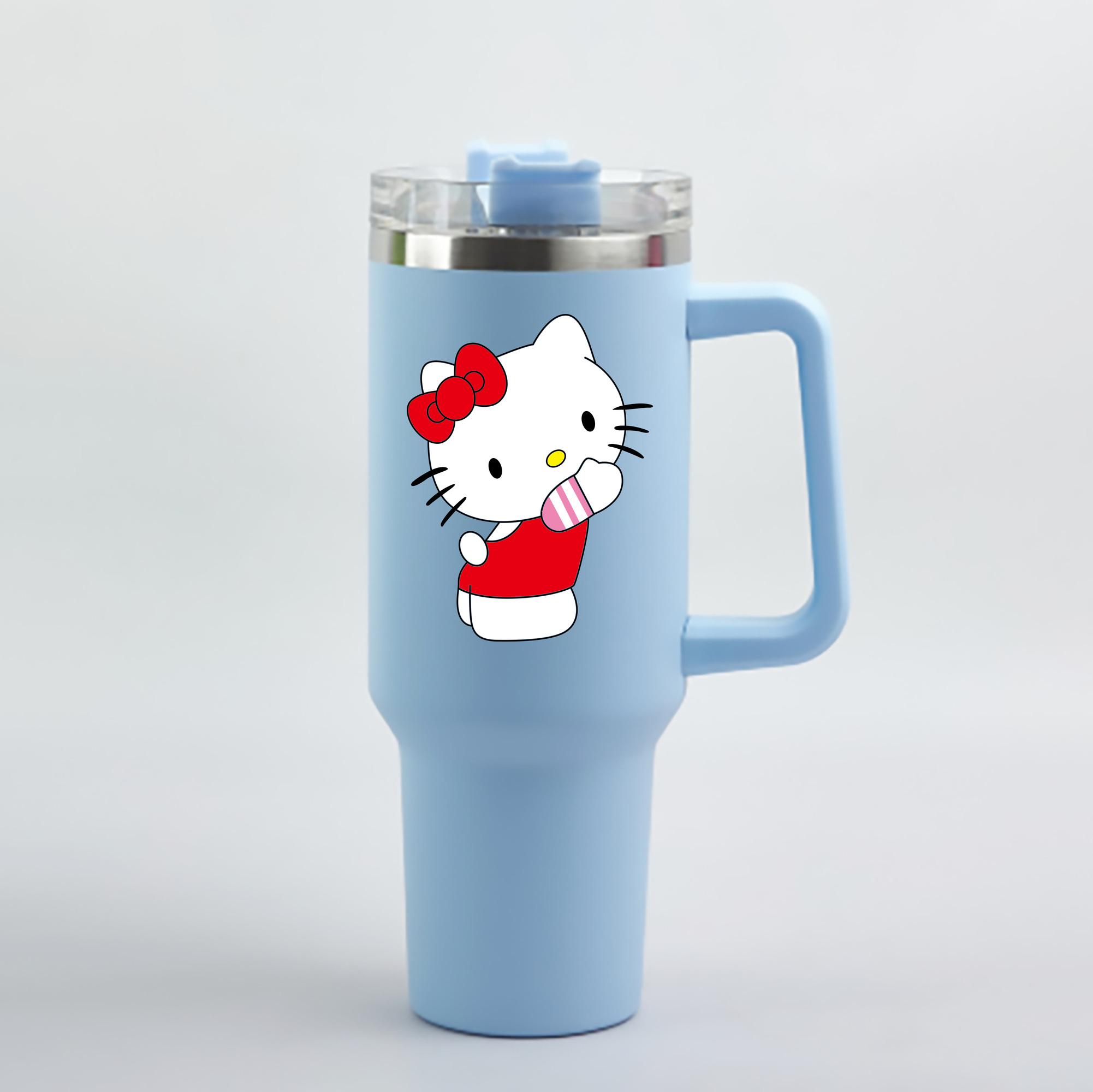 （画像用） Hello Kitty ハローキティ 1200mL車用タンブラー - クリスタルステッカー（プラスチックストロー付き）